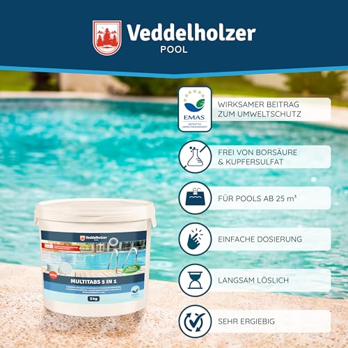 Detalle de Veddelholzer 5 kg Multitabs 5 in 1 Chlortabletten für Pools ab 25 m³ – 200 g Tabletten