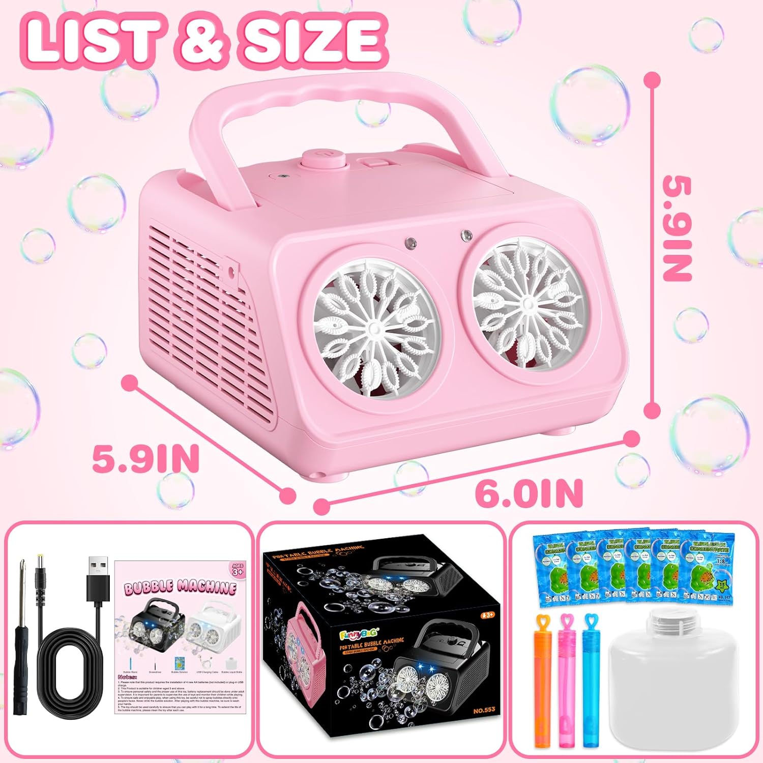 Thumbnail 2 de Macchina Bolle di Sapone Automatica Rosa — Spara Bolle 22.000+ al Minuto, 2 Velocità