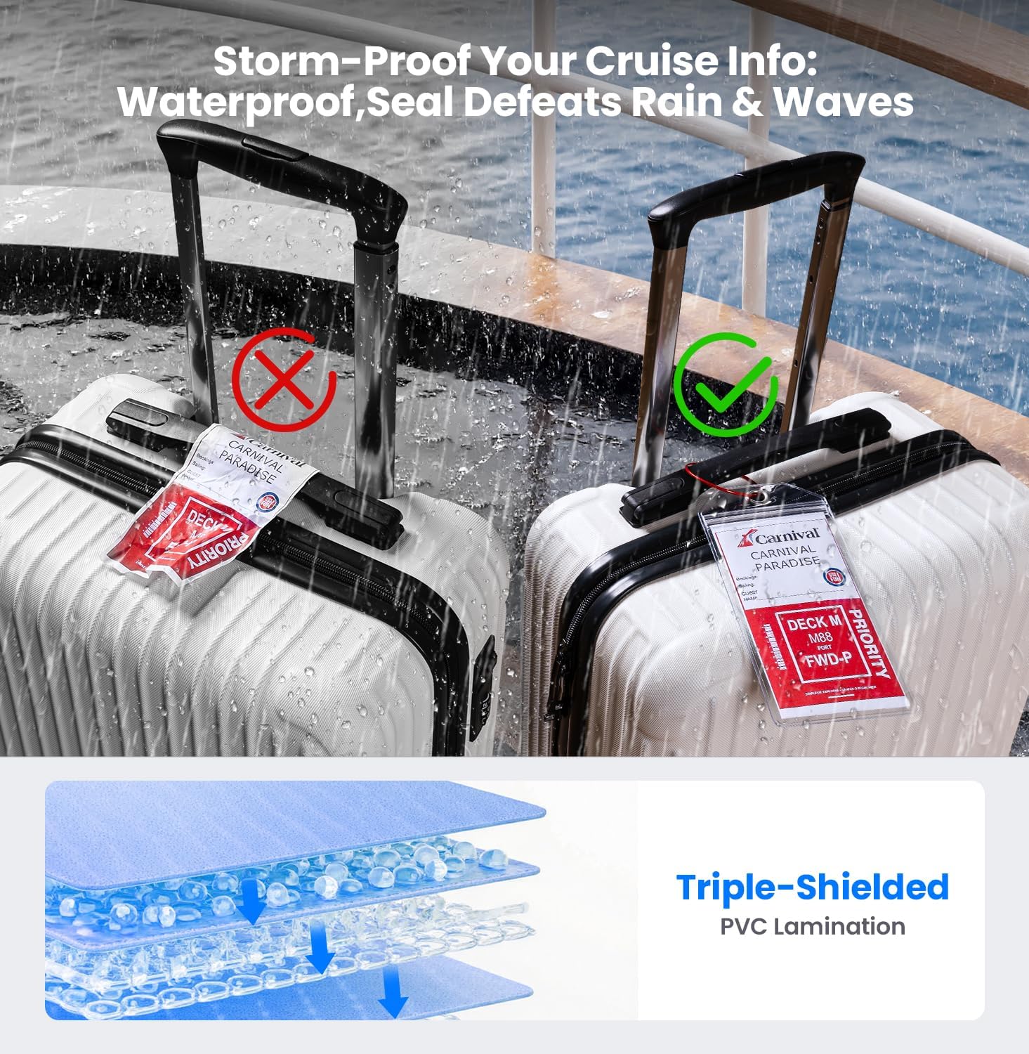 Thumbnail 1 de 2026 Cruise Essentials Kit: 4 Waterproof Clear Luggage Tags + 2 Detachable Lanyards