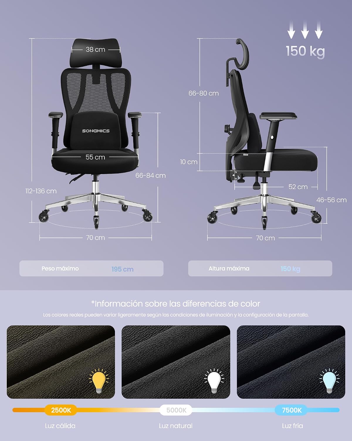 Thumbnail 2 de SONGMICS Silla Ergonómica OBN067BH01