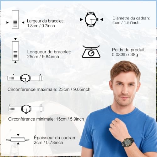 Thumbnail 3 de Juboos montre numérique pour homme, LED, chronomètre au 1/100 s, 3 ATM