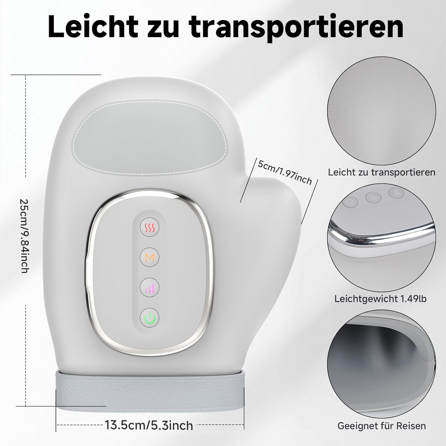 Detalle de Massaggiatore per Mani Airbag, Elettrico con Calore e Compressione 3 Massaggi | 3 Temperature, 5 Livelli, Timer Auto, Ricaricabile