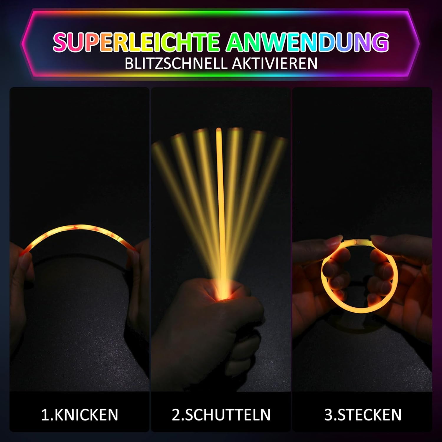 Thumbnail 2 de Kangtaixin braccialetti luminosi fluorescenti per bambini con 100 bastoncini e 100 connettori