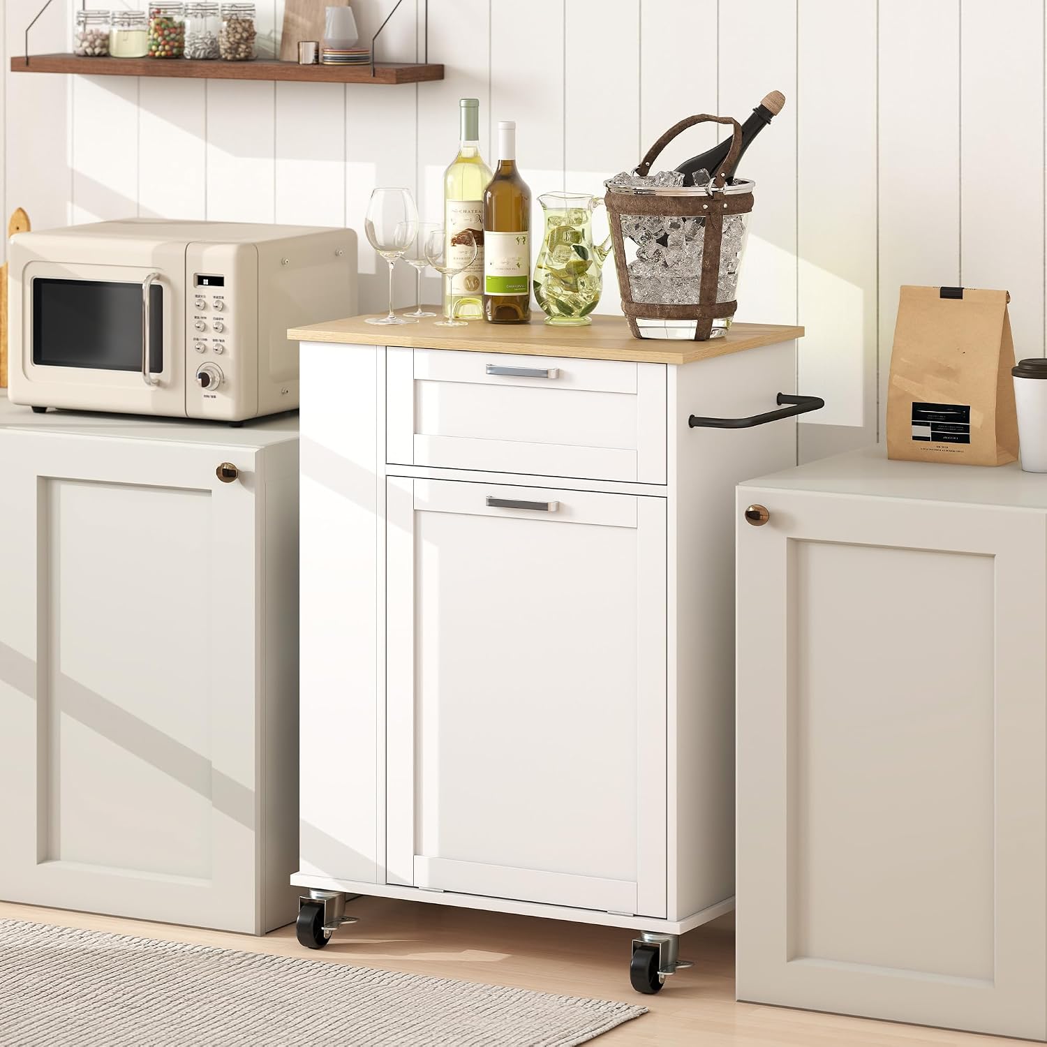 Detalle de HOMCOM 801-414V80WT Kitchen Storage Trolley, White, with Tilt-Out Cabinet