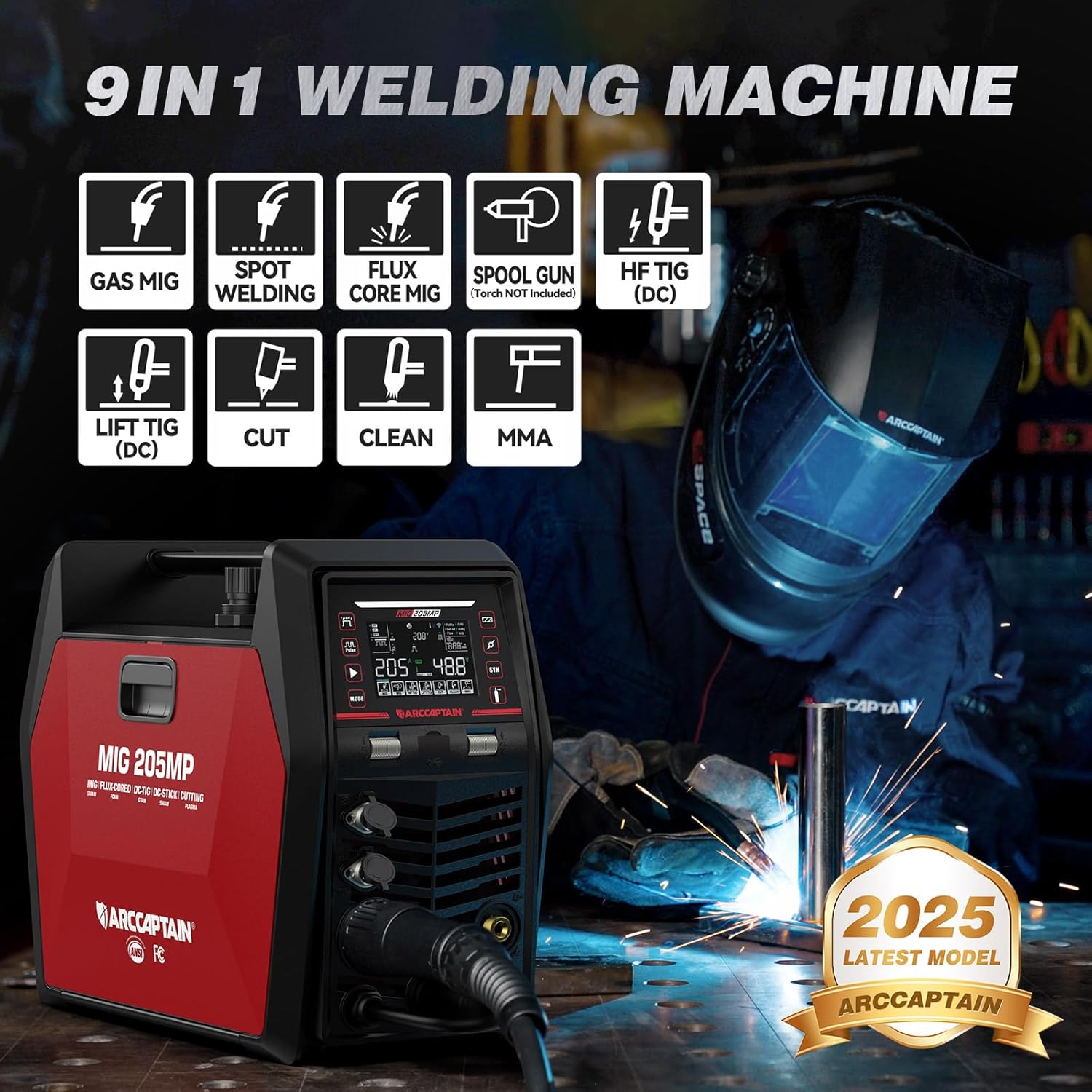 Thumbnail 1 de ARCCAPTAIN MIG205MP 9-in-1 Welder with Plasma Cutter, App Control, 120/240V