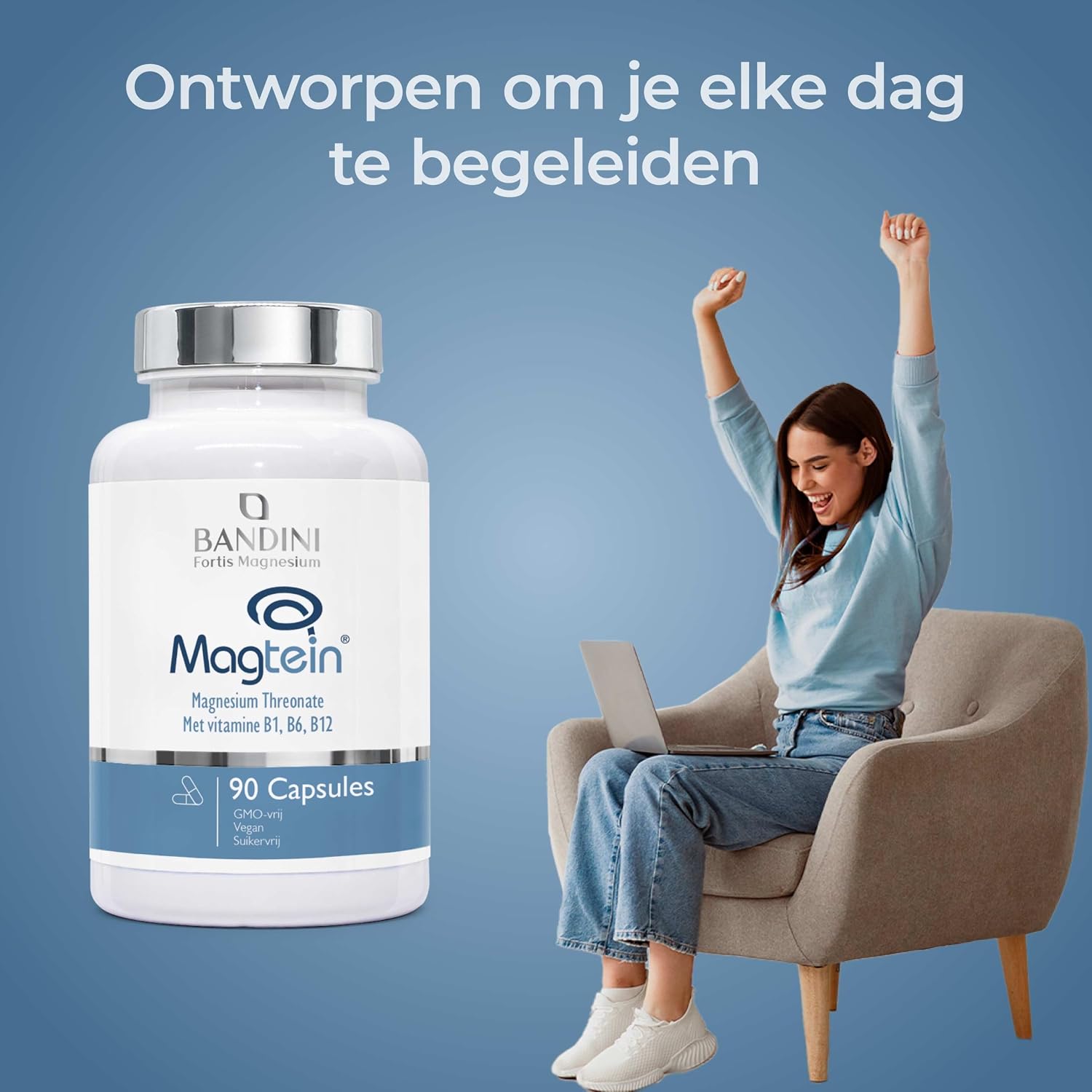 Detalle de Bandini Magnesium L-threonaat Magtein 2000 mg met B1, B6 en B12, 90 capsules
