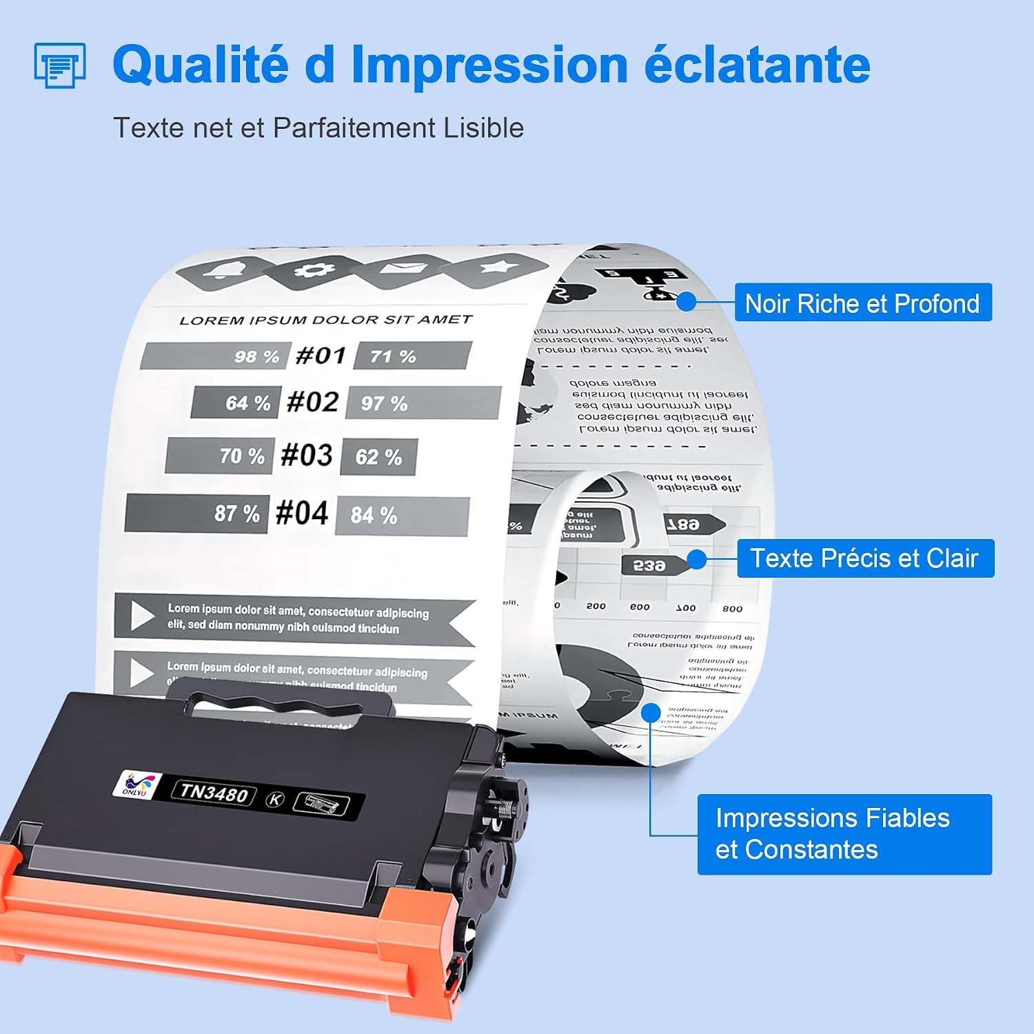 Thumbnail 2 de ONLYU TN3480 Cartouche de Toner Compatible – 2-Pack pour Brother TN-3480 (Noir)