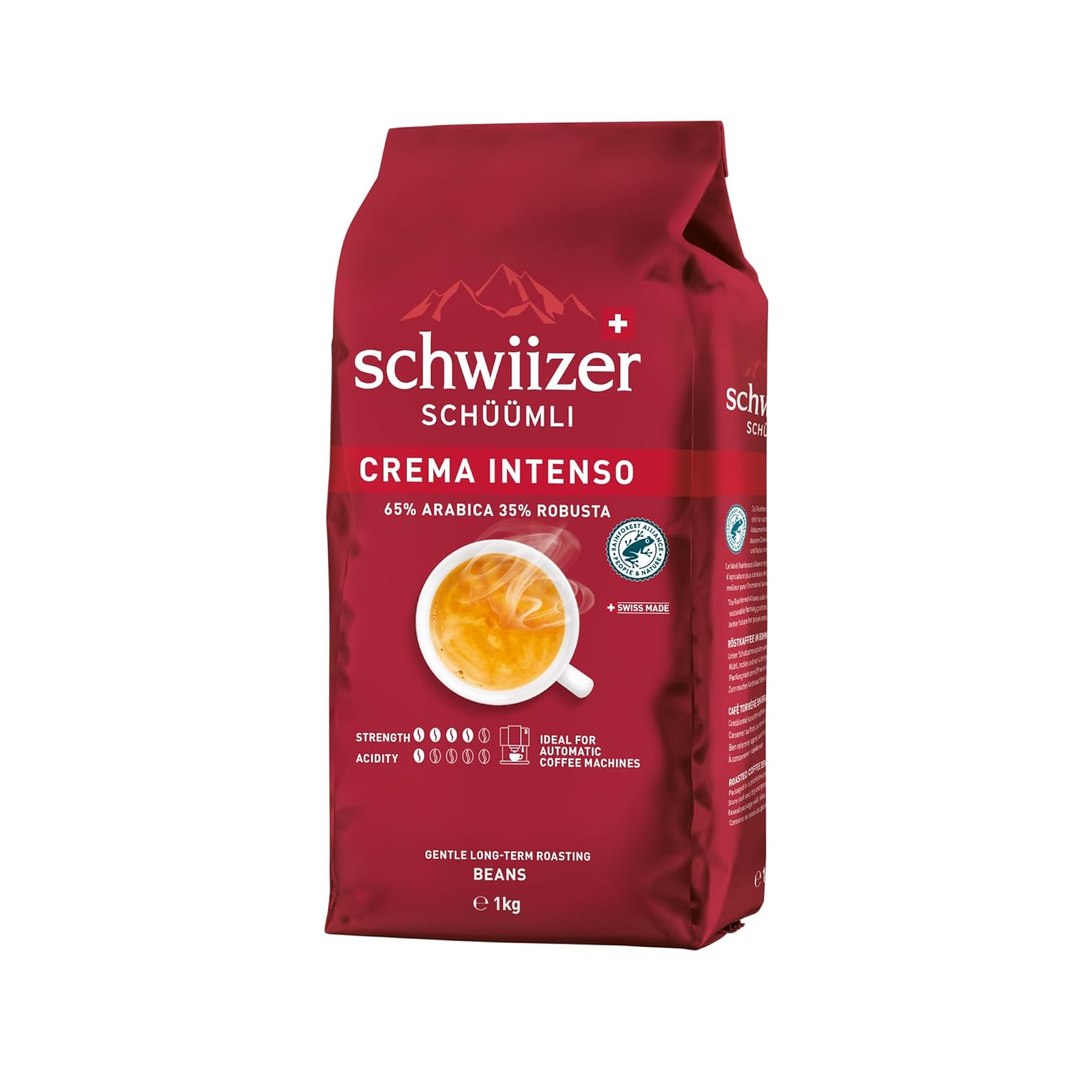 Schwiizer Schüümli Intenso: Arabica/Robusta Bohnen, 1 kg – ideal für Vollautomaten