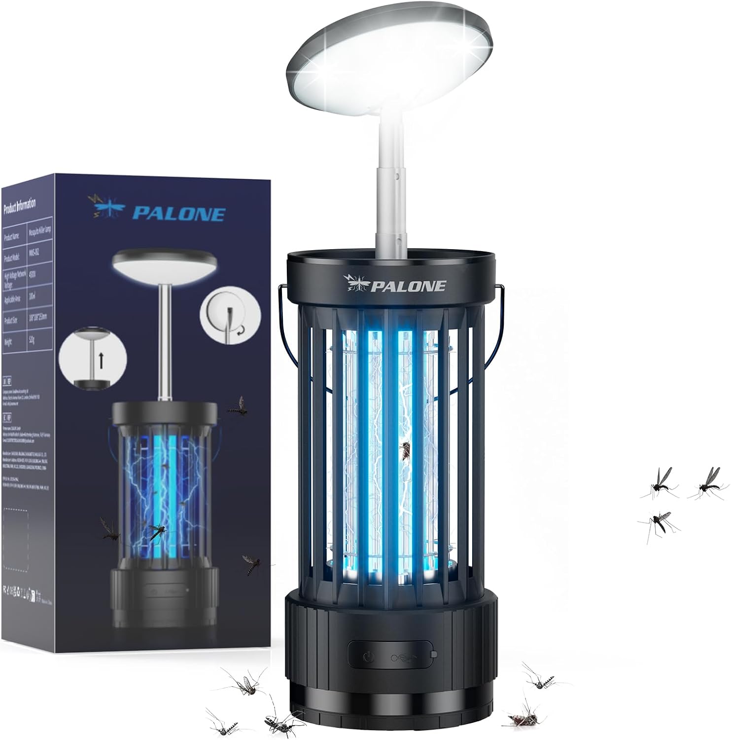 Detalle de PALONE Lampada Antizanzare Elettrica USB 4000mAh – Zapper portatile ad alta potenza con UV/LED