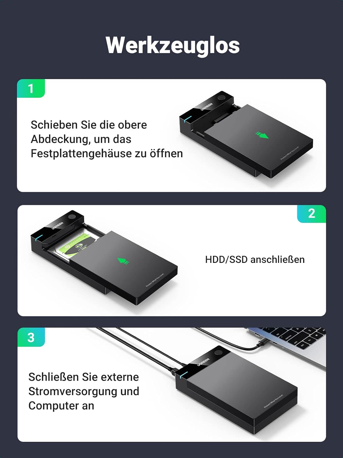 Detalle 1 de UGREEN USB 3.0 Festplattengehäuse 3,5 Zoll