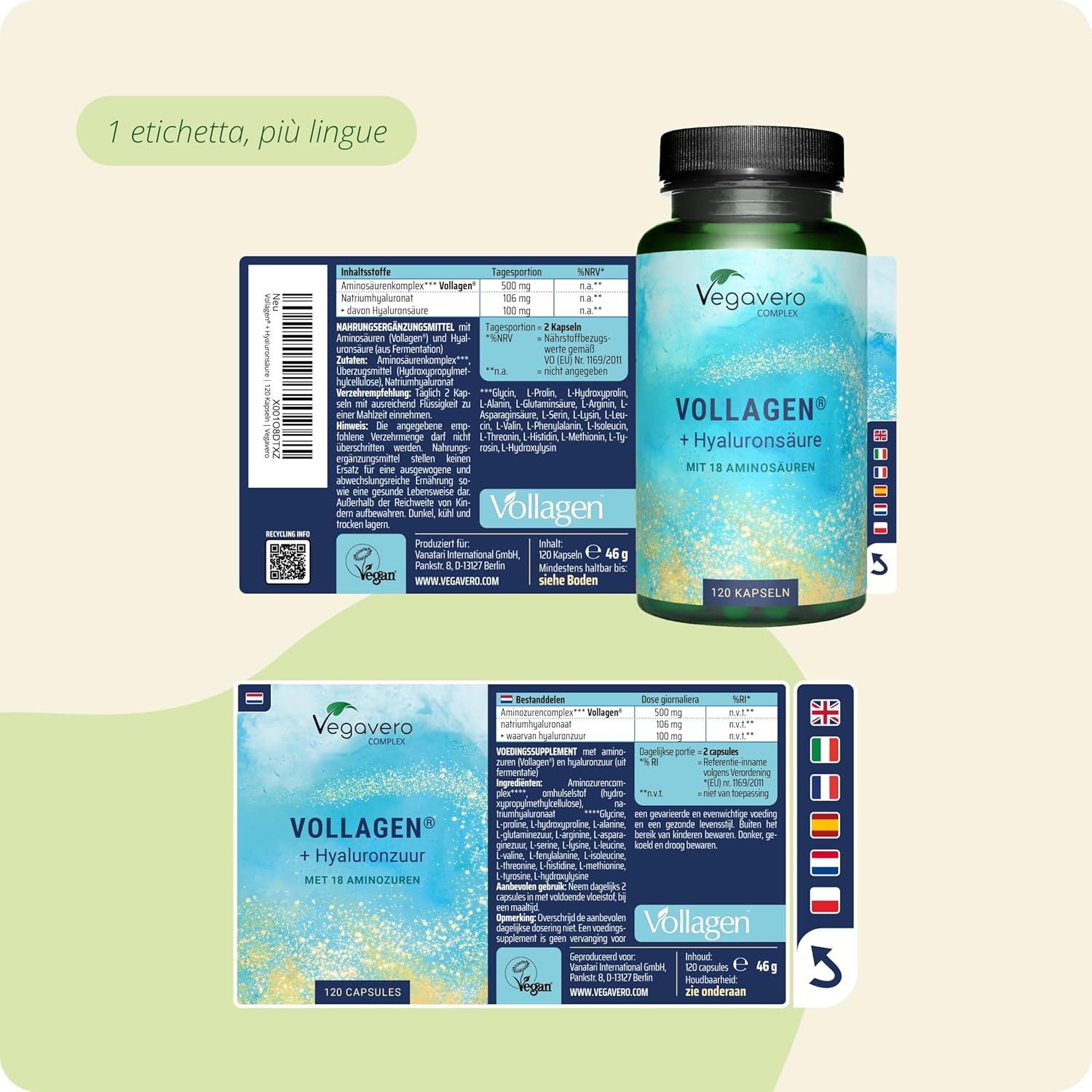 Thumbnail 5 de Vegavero Collagene Vegano + Acido Ialuronico Vollagen® — 120 capsule per supporto pelle e articolazioni