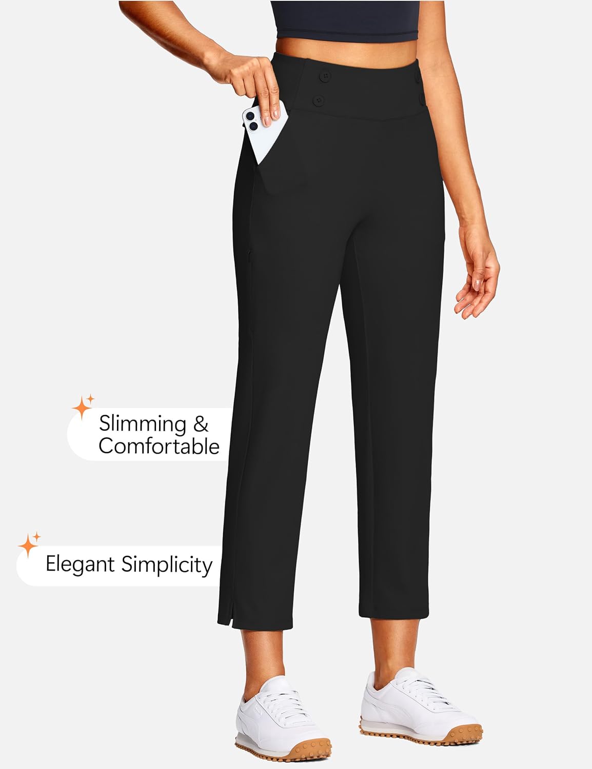Detalle de ISEEGZ Capri Pants for Women – High-Waist Stretch Capris with Pockets (15"/18"/21"/27") for Golf, Work, and Casual Summer