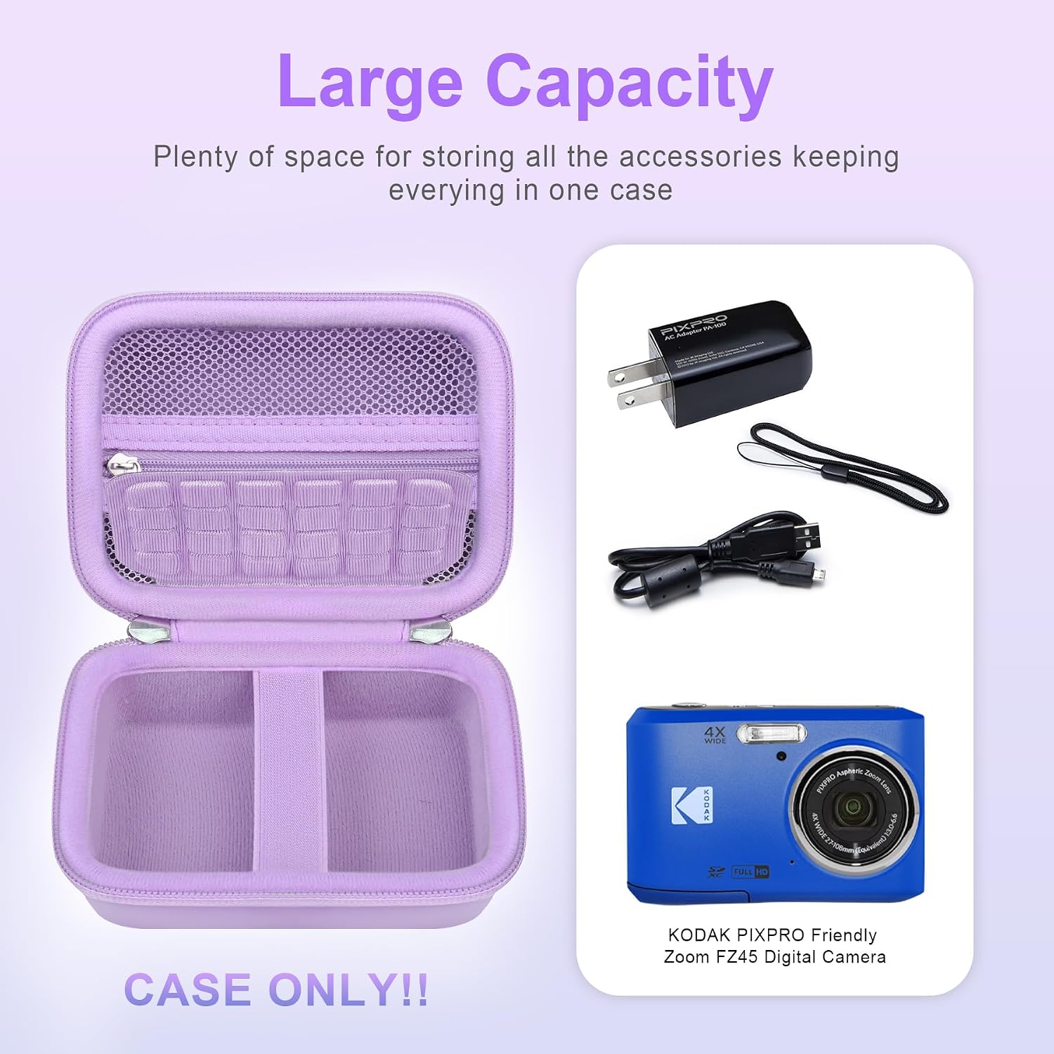 Thumbnail 1 de BOVKE Carrying Case for Kodak PIXPRO Friendly Zoom FZ45 / FZ55 (Mesh Pocket, Purple) — Case Only