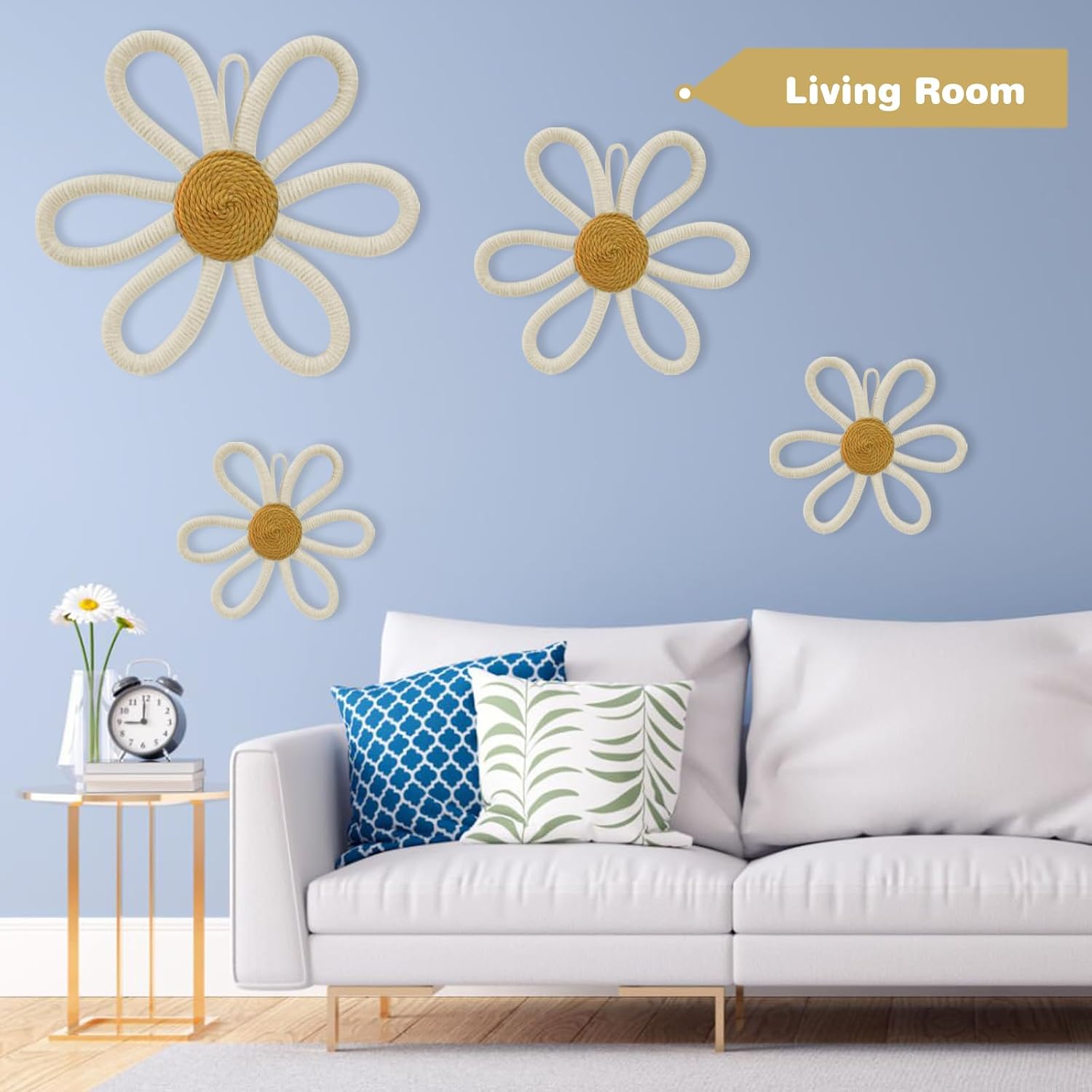 Detalle de MEINV BF-600W Boho Daisy Wall Décor, 6-Piece Cotton Rope Set