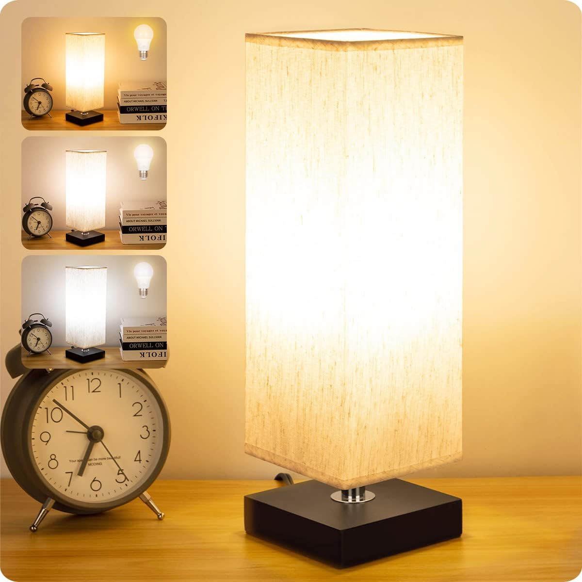 Detalle de Soilsiu TD-002S Table Lamp with Solid Wood Base and Beige Fabric Shade
