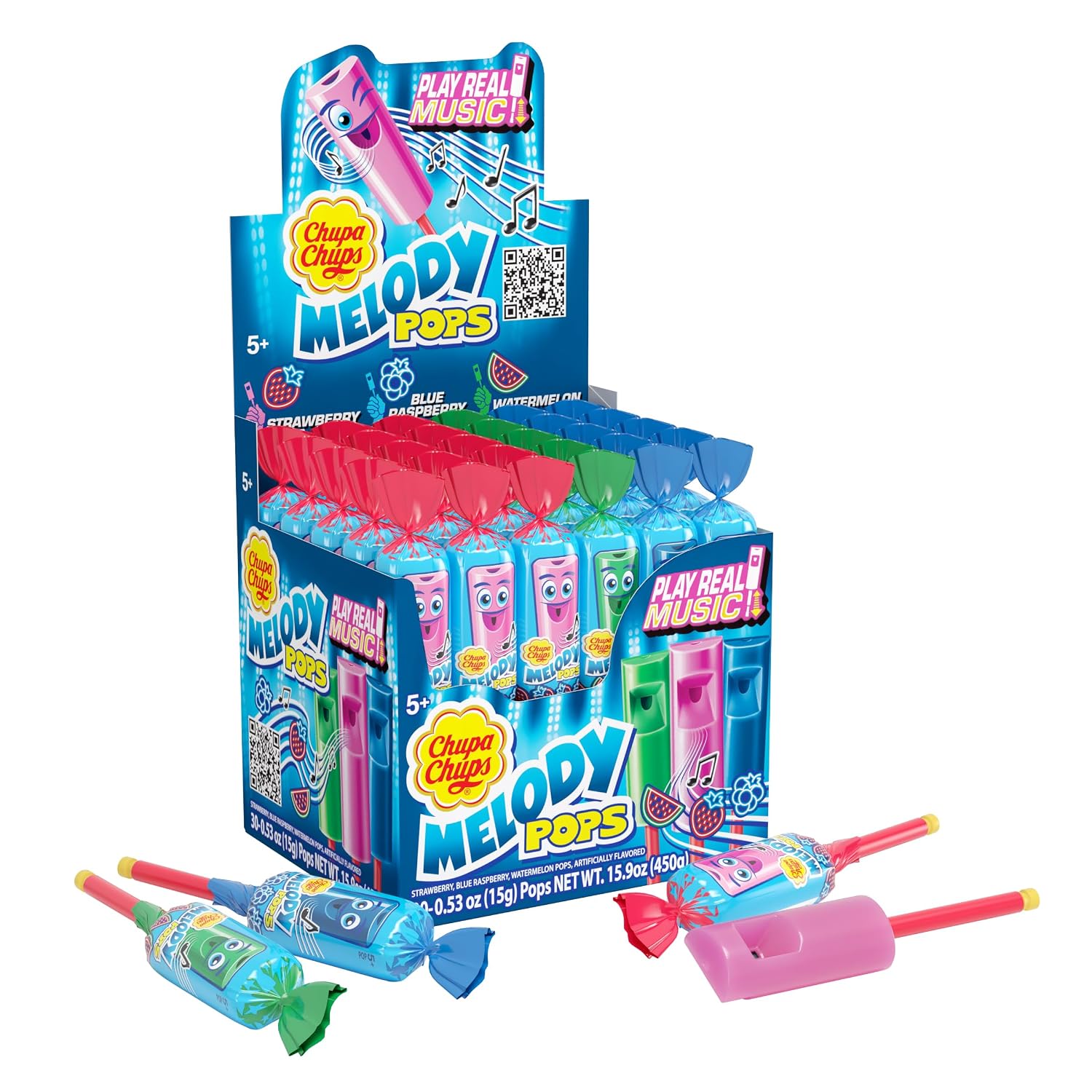 Detalle de Chupa Chups Melody Pops Whistle Lollipops, 30 Count, Assorted Flavors