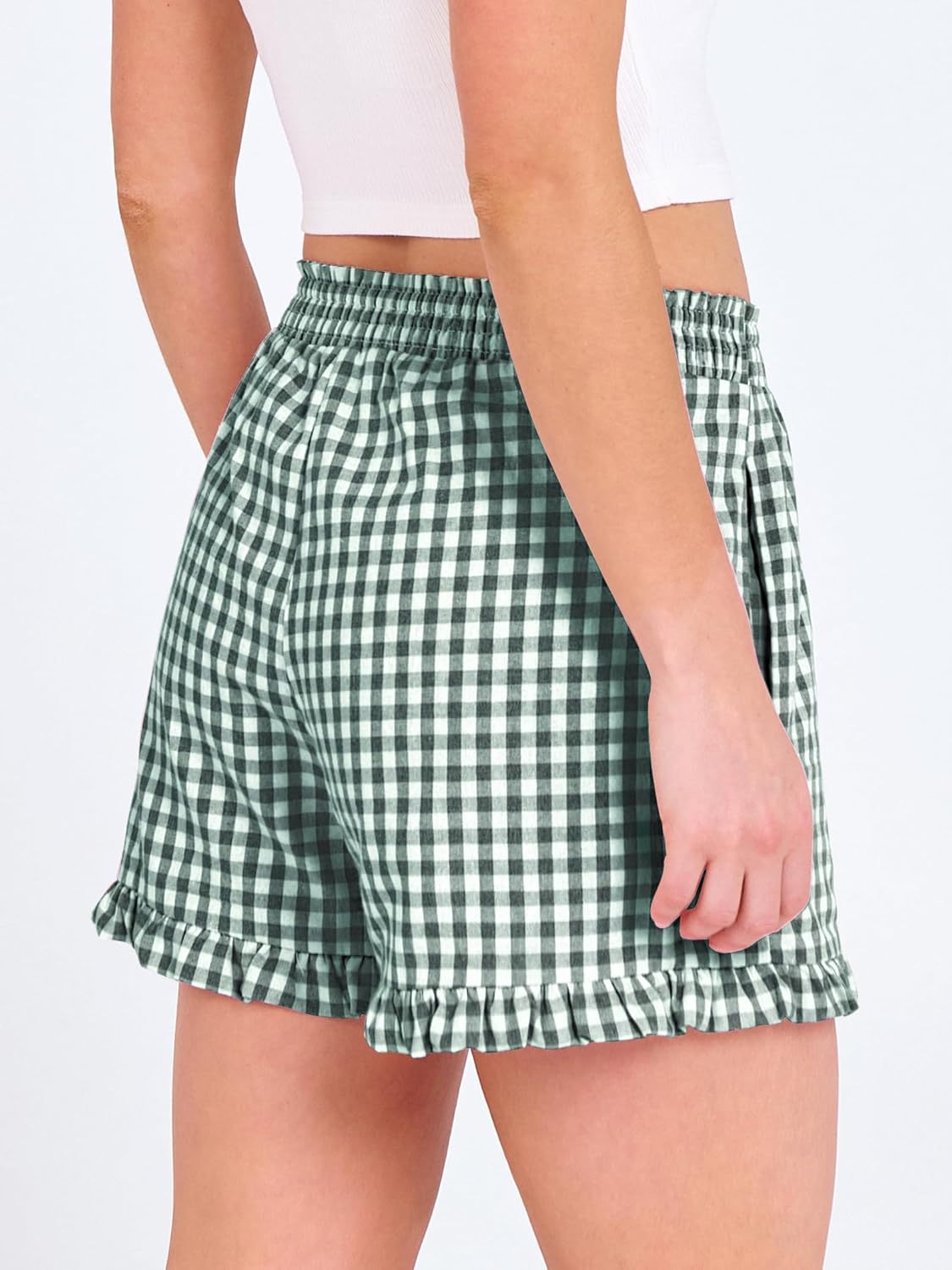 Thumbnail 3 de ANRABESS Women's Gingham Plaid Boxer Shorts with Elastic Waist and Ruffle