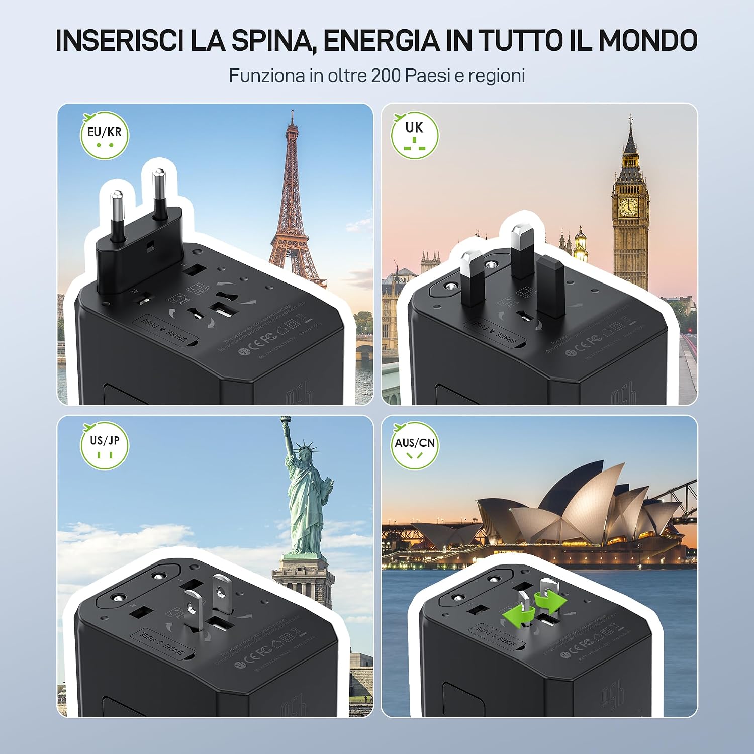 Detalle de Epicka Adattatore da Viaggio Universale PD Fast Charge 45W: 6-in-1 con 3 USB-C e 2 USB-A