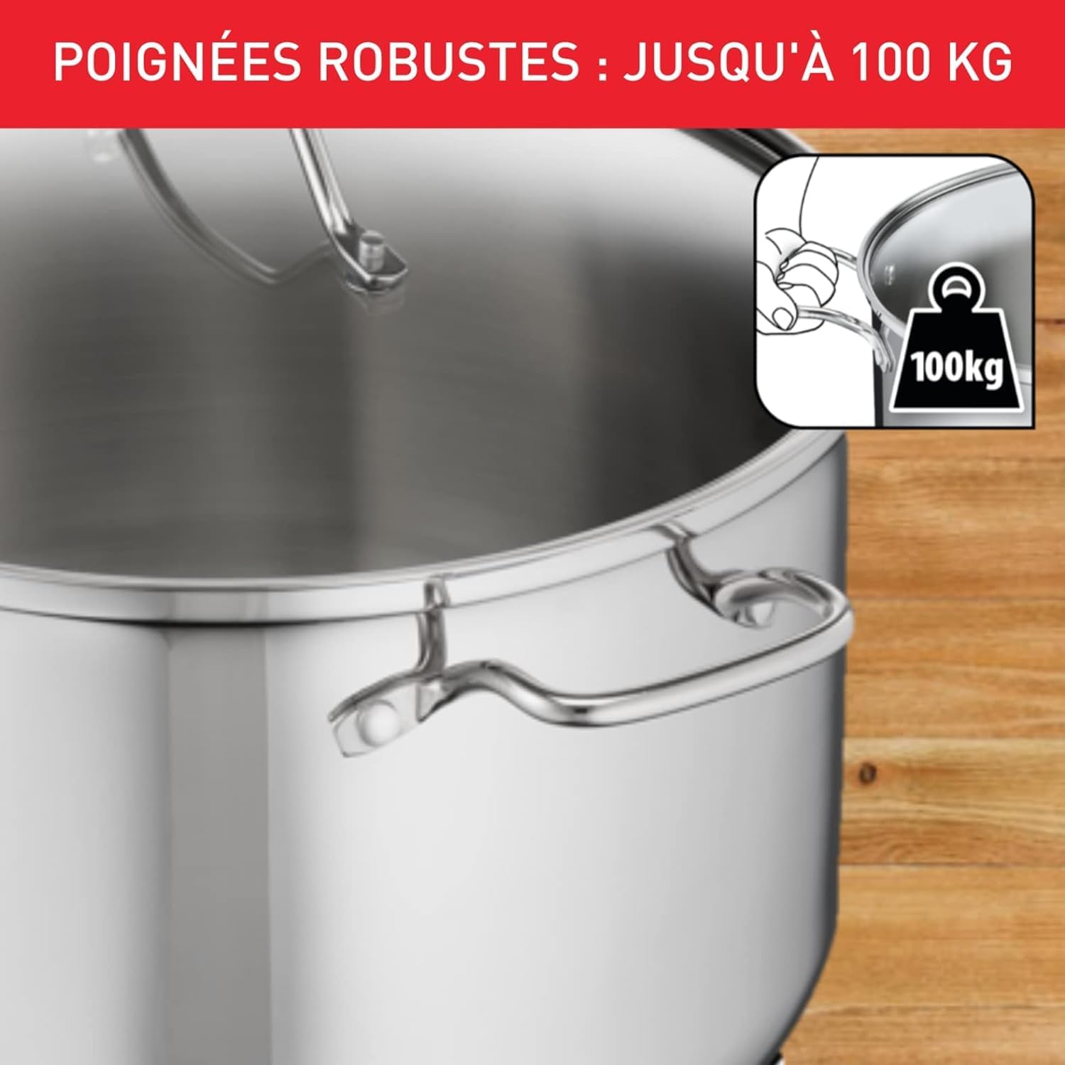 Detalle de Tefal Intuition XL Marmite 36 cm – 17,5 L, inox 18/10, induction, verre et poignée rivetée