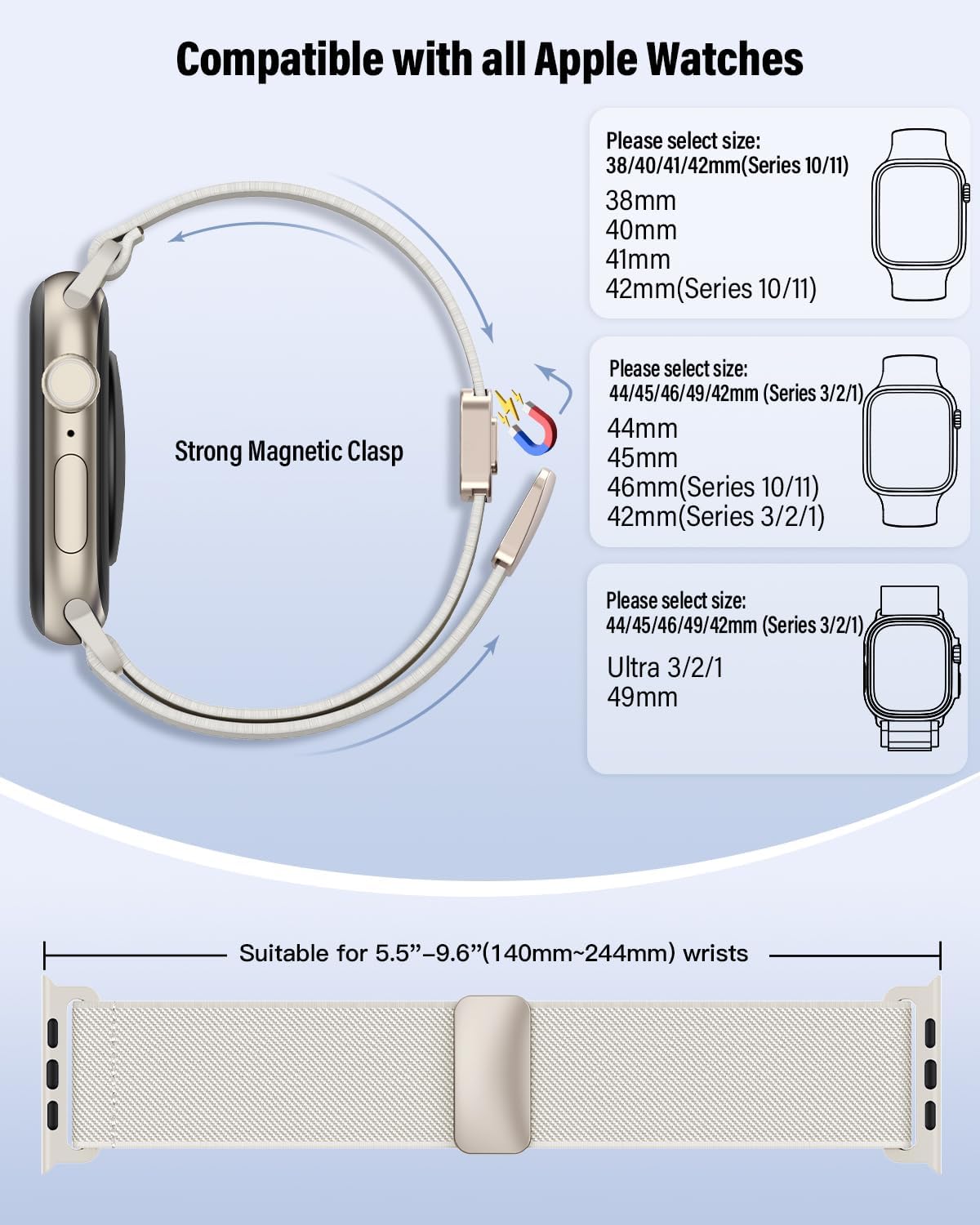 Detalle de Yoohoo Magnetic Elastic Nylon Sport Strap for Apple Watch (38/40/41/42/44/45/46/49mm)