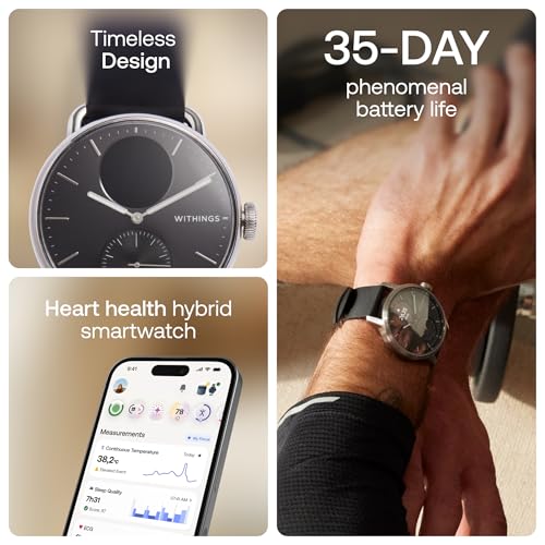 Detalle de Withings ScanWatch 2: Hybrid Smartwatch with ECG, 38mm – Black