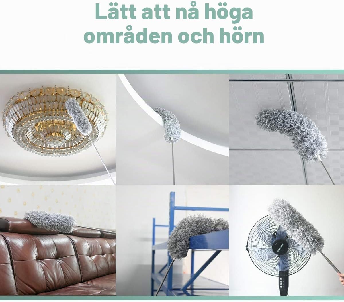Detalle 2 de Vicloon teleskopisk dammvippa med böjbart mikrofiberhuvud, 243 cm