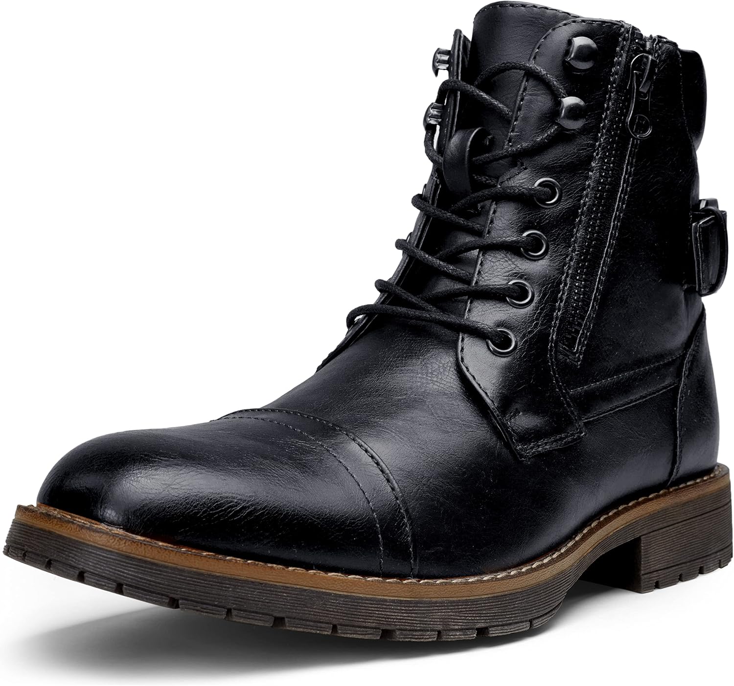 Detalle de Vostey Men's Motorcycle Combat Boots with Side Zipper and Waterproof Upper