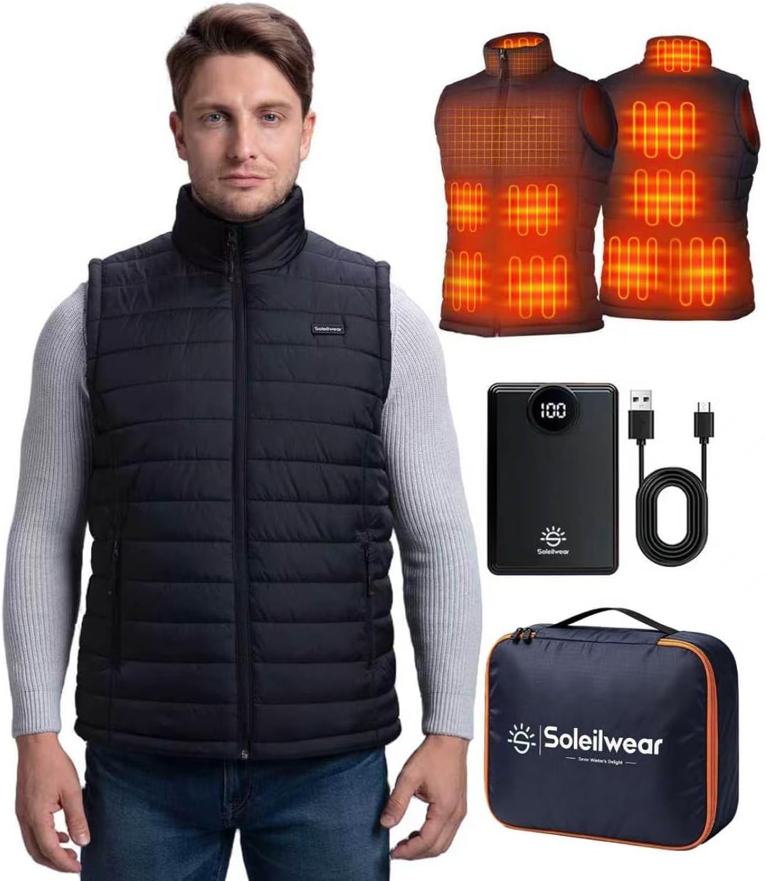 Detalle de Soleilwear Men's Heated Vest, 9 Heating Zones