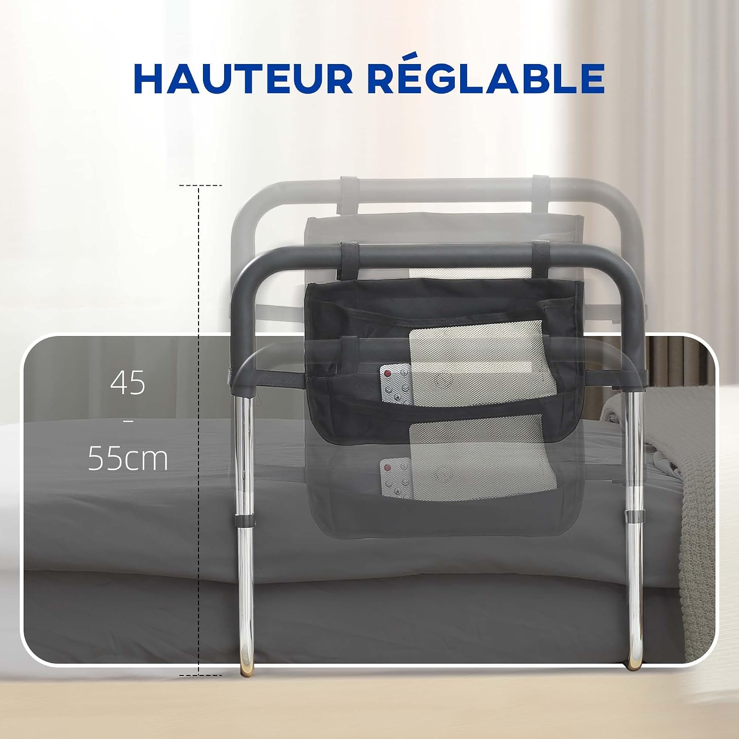 Detalle 2 de HOMCOM 713-129V00SR bedbeugel met 5 hoogtes en opbergzak