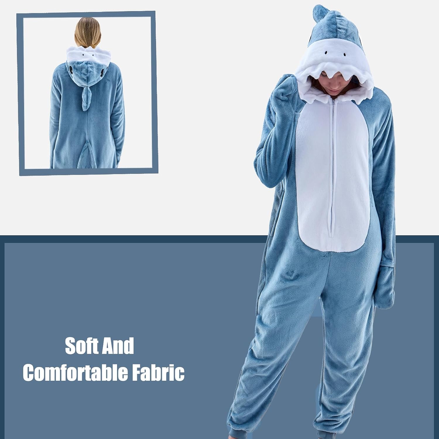 Detalle 2 de JUOLOET Adult Animal Onesie Pajamas with Hood, Zipper and Pockets