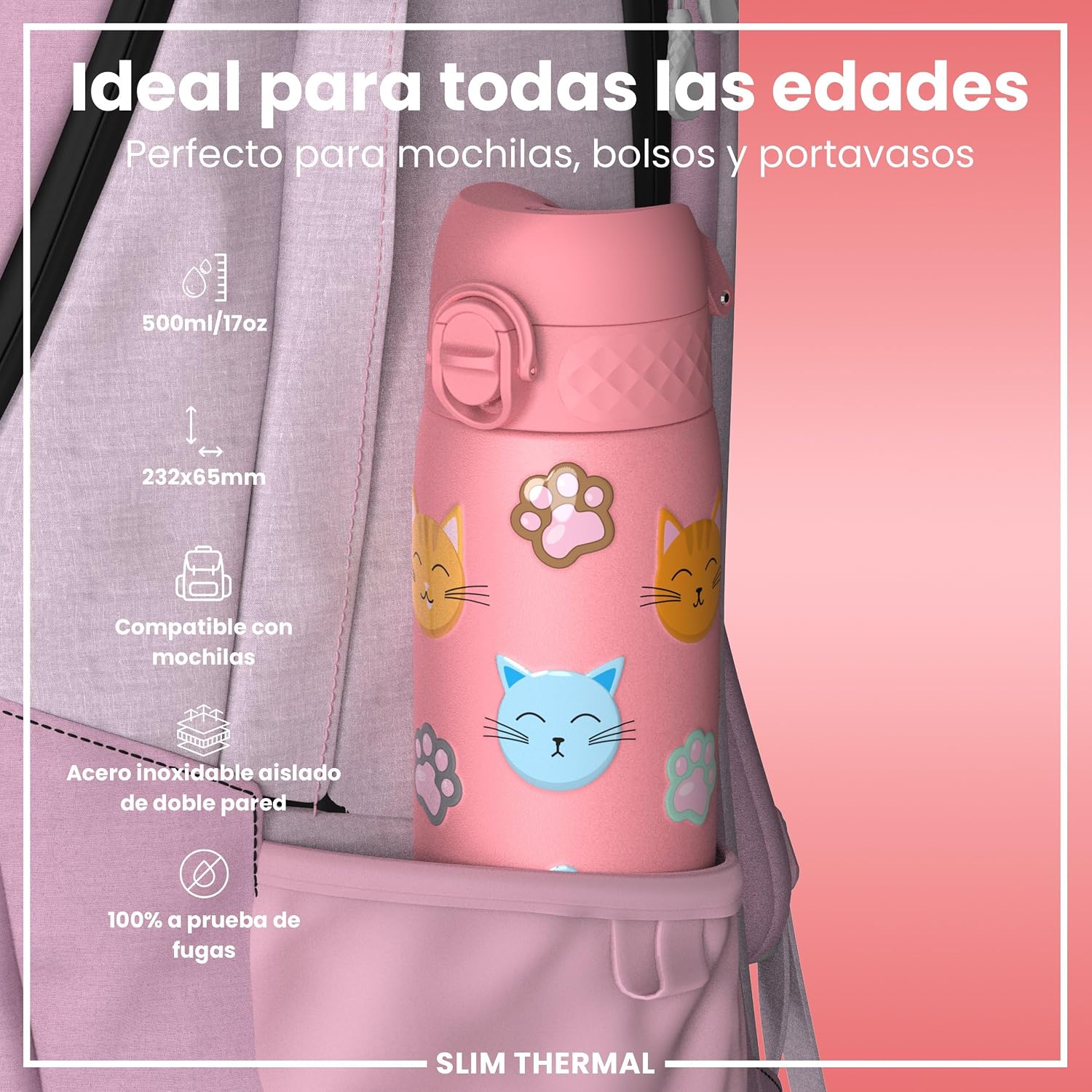 Detalle 2 de ion8 Botella de agua térmica acero inoxidable 500ml 🚰
