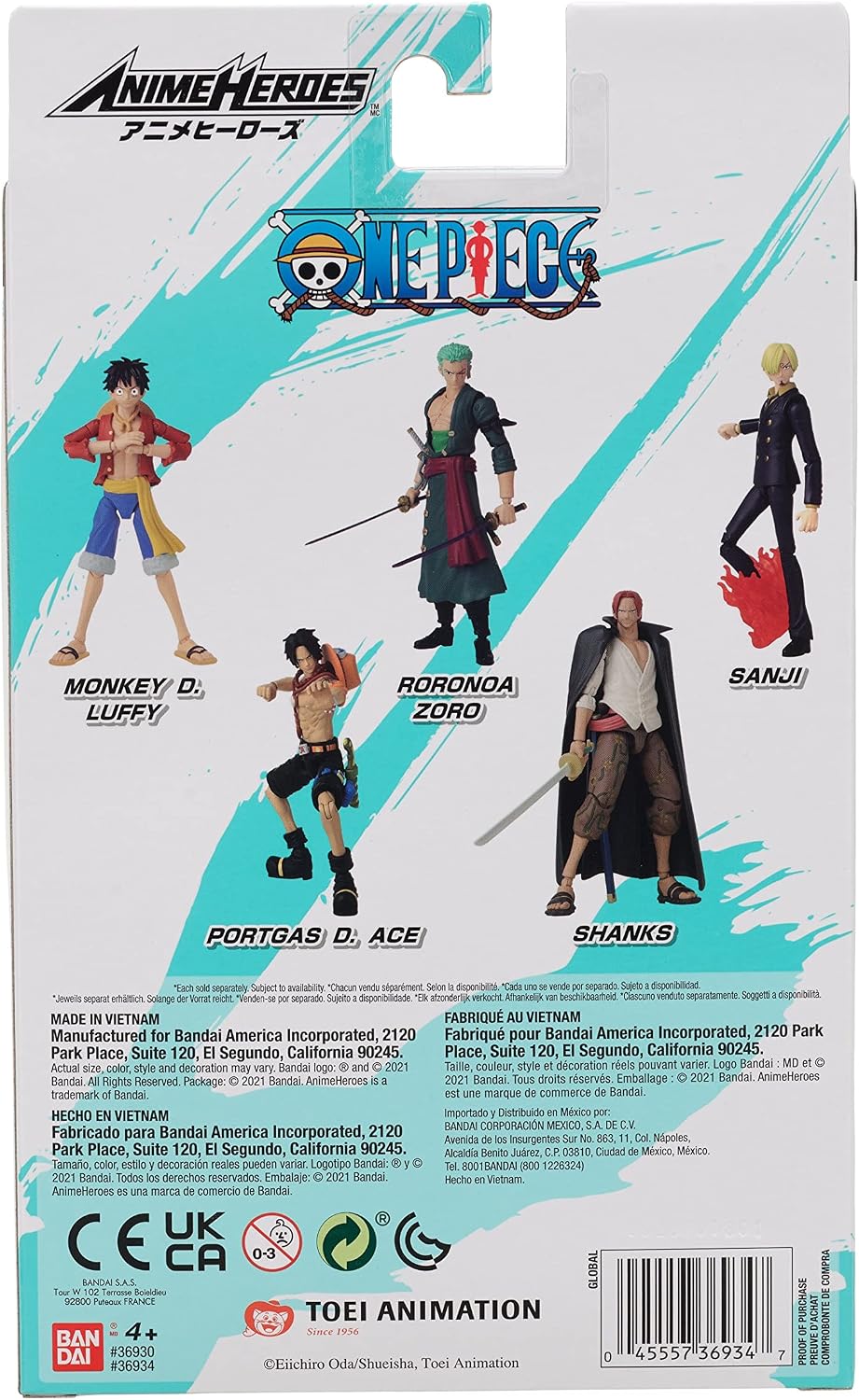 Detalle de Bandai Anime Heroes Portgas D. Ace – figurka One Piece 16 cm z wymiennymi twarzami i ramionami