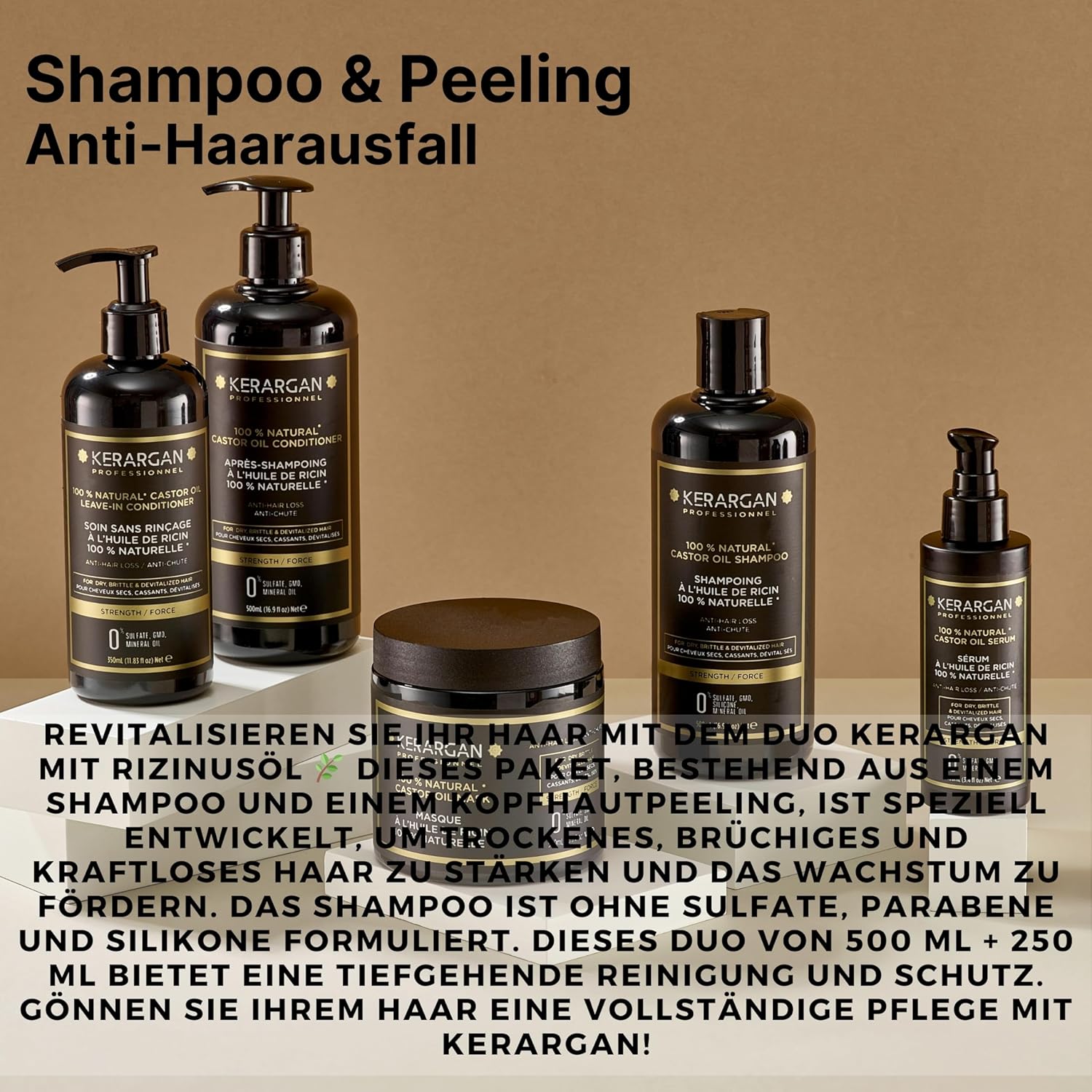 Thumbnail 1 de KERARGAN Duo Anti-Haarausfall Shampoo & Peeling mit Rizinusöl für trockenes, lebloses Haar (500 ml + 250 ml)