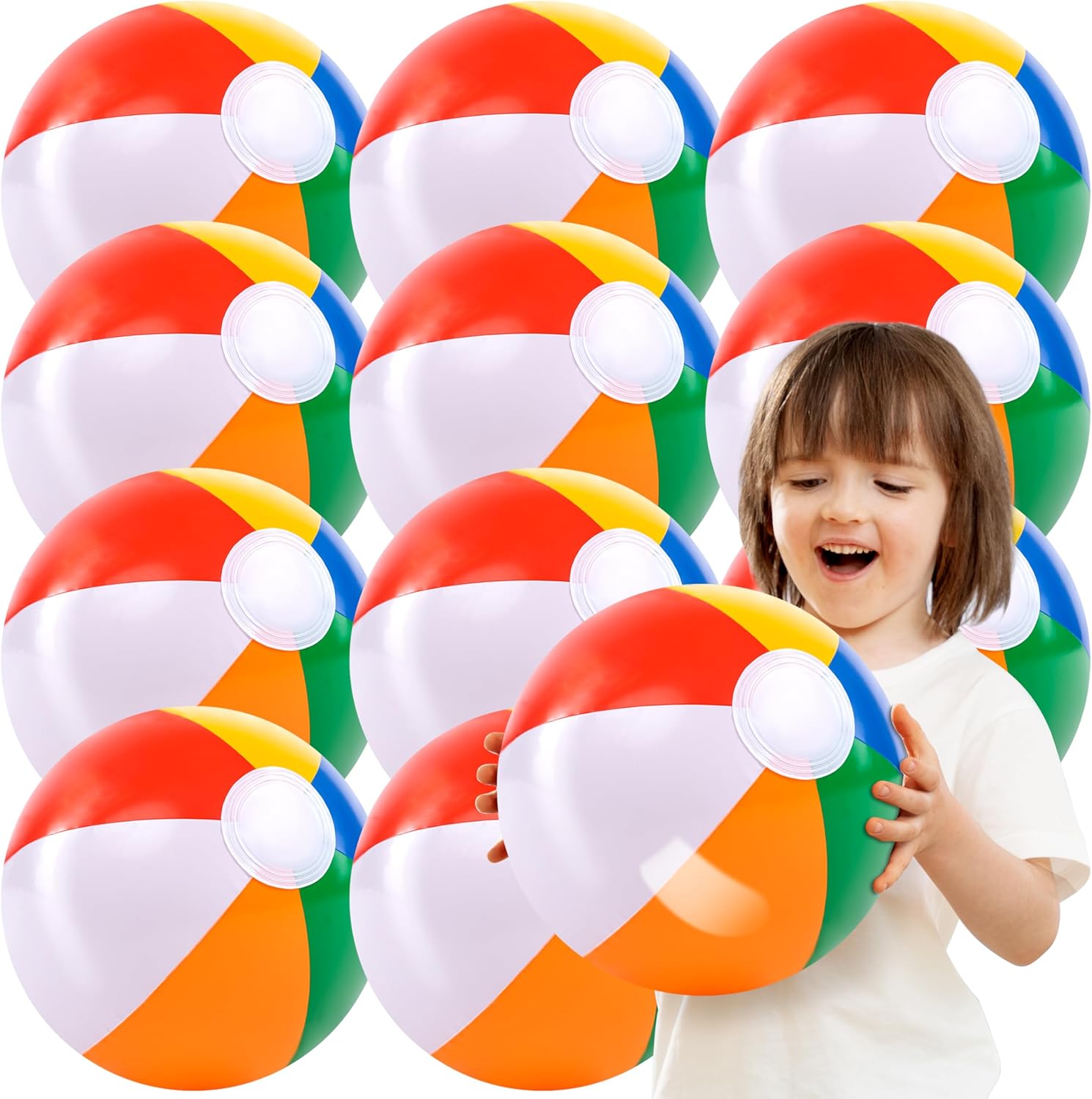 JOYIN 12 Pack Rainbow Inflatable Beach Balls (12"/16") for Pool Games & Party Favour Sets