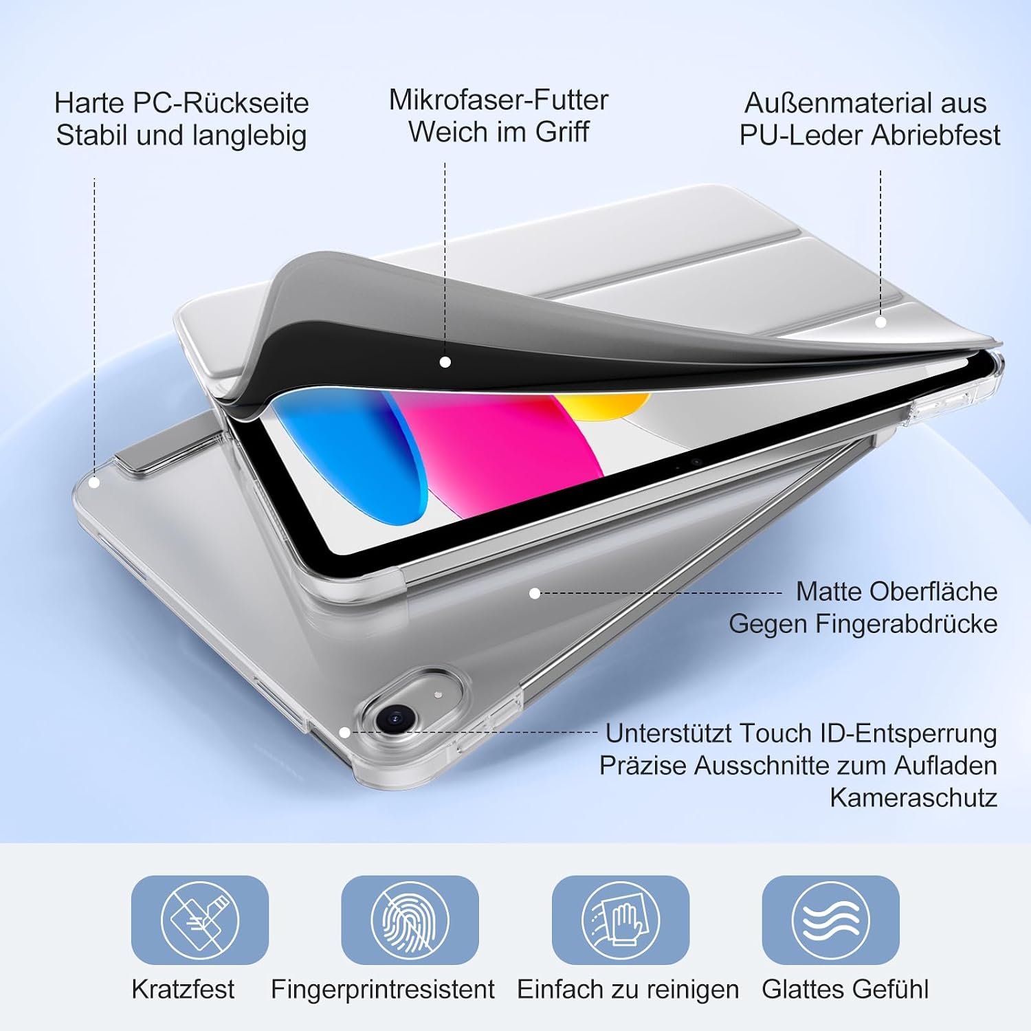 Detalle 2 de DriveGo Hülle für iPad A16 11 Zoll & 10. Gen – transluzente PC-Hülle mit Panzerglas, Auto Sleep/Wake