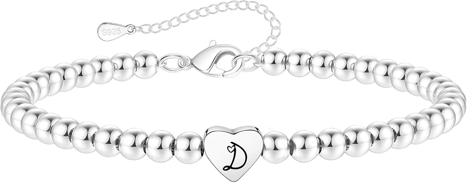 Thumbnail 6 de Crownette S925 Silver Bead Bracelet adjustable heart initial charm 💍