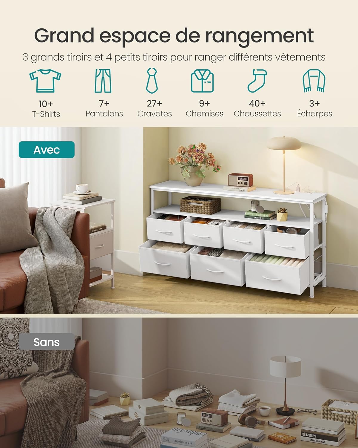 Thumbnail 5 de SONGMICS BELLAH Commode Chambre Moderne Blanc