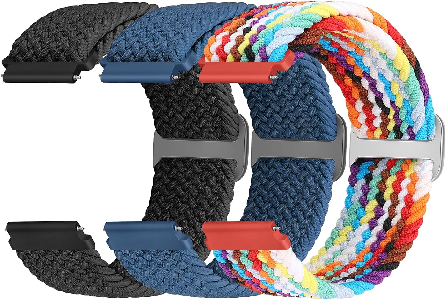 Detalle de Yunshare Braided Solo Loop Elastic Strap (Quick Release) for 18–24mm watch lugs – 3 pack