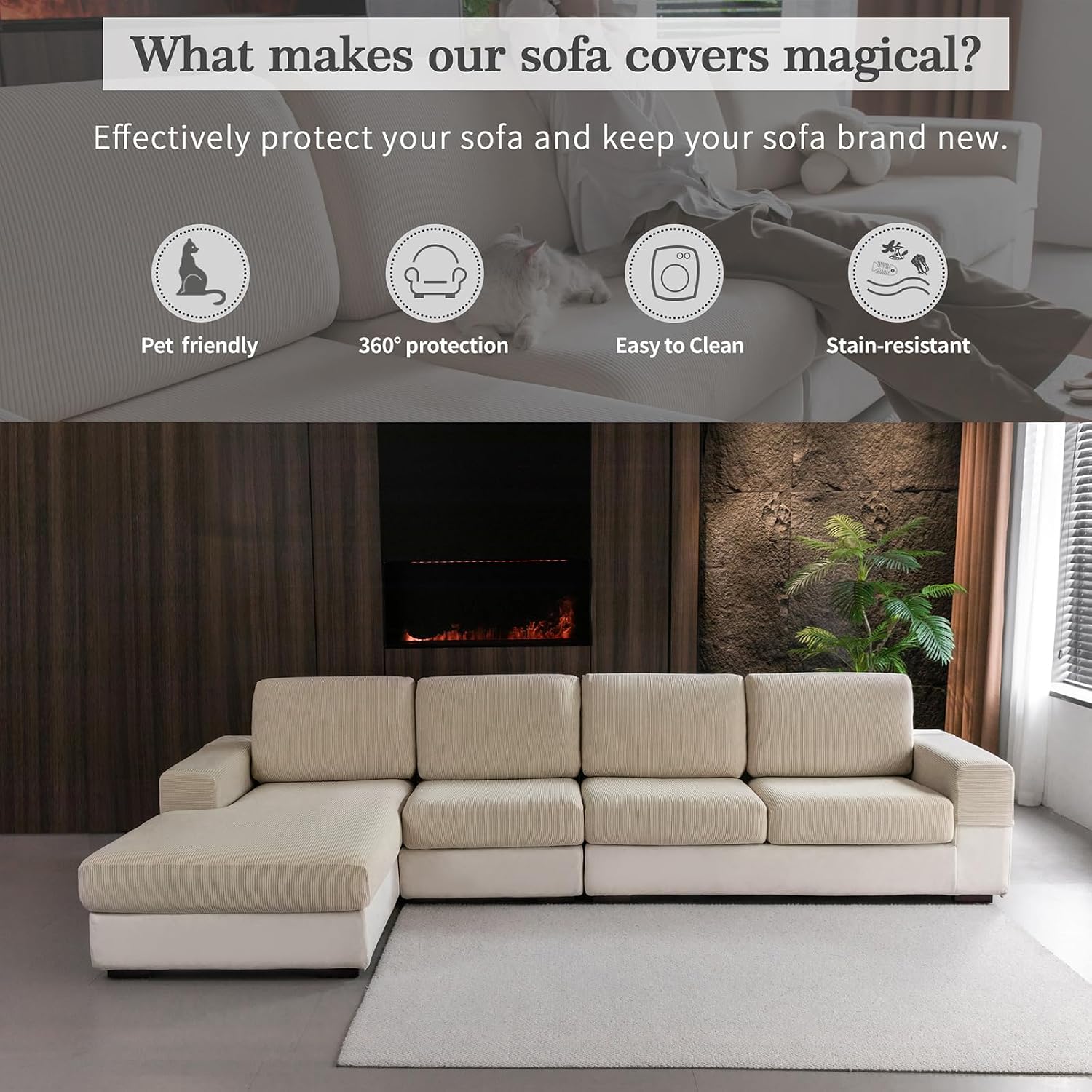 Detalle 2 de OHSIO Sectional Couch Cover 1-Piece Sofa Protector ๐