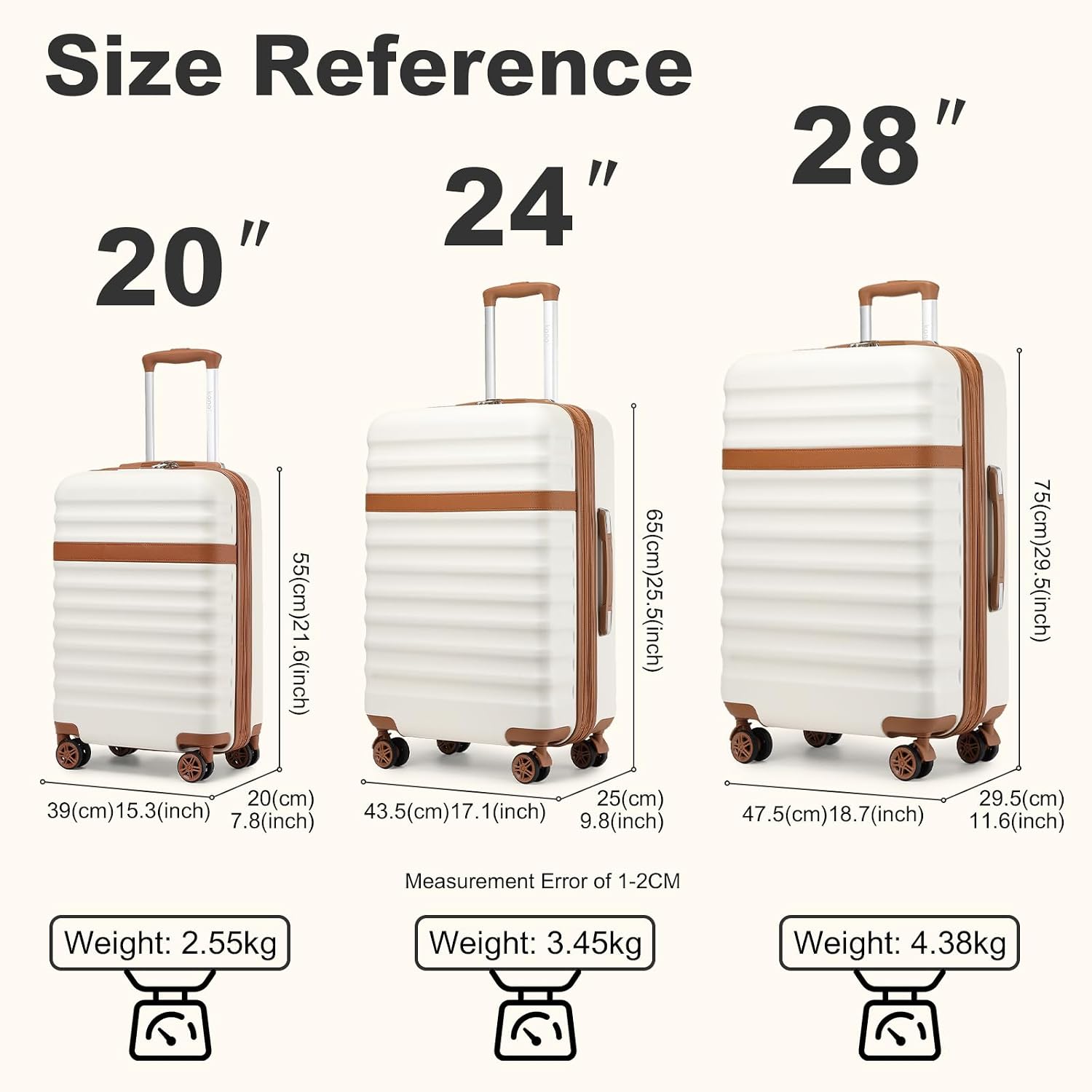 Thumbnail 2 de Kono 20 Inch Cabin Suitcase with TSA Lock – ABS+PC Hardshell Carry-On for EasyJet & Ryanair (Cream/Brown)