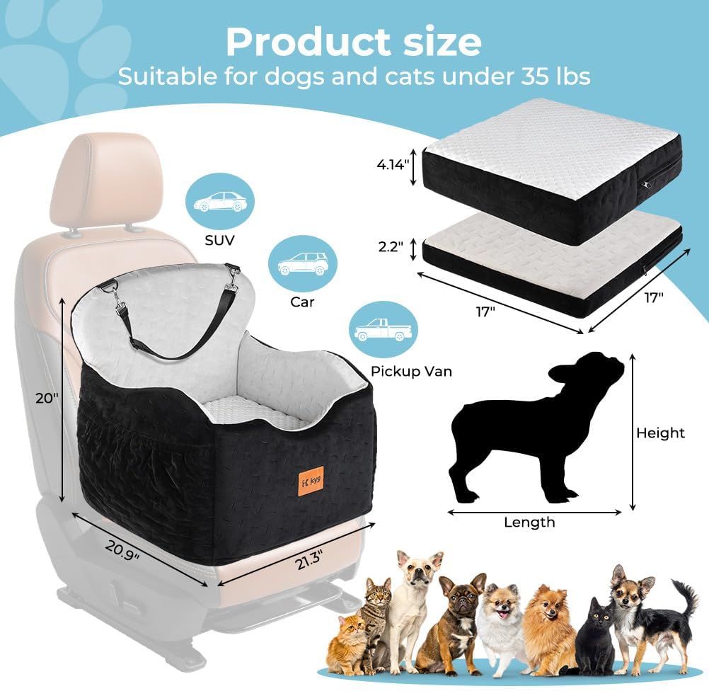 Thumbnail 2 de KYG Washable Dog Car Seat: Front-Seat Booster Bed for Medium to Small Dogs with Cooling & Warm Pads