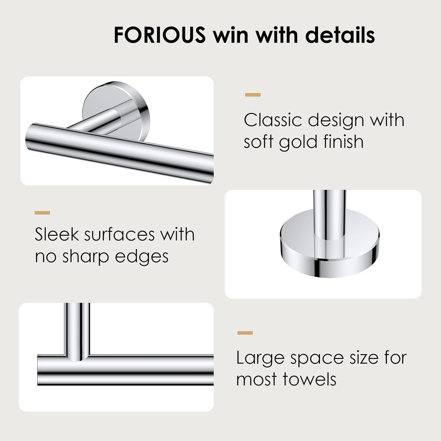 Thumbnail 5 de FORIOUS Towel Bar Wall Mounted 32 Inch Chrome