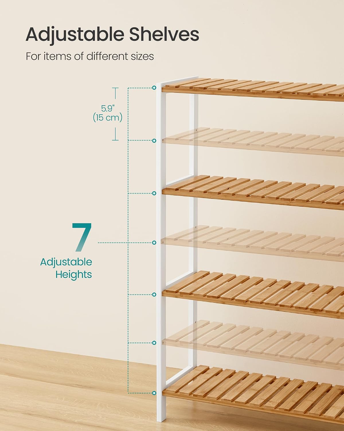 Detalle 2 de SONGMICS BCB034N01 4-Tier Bamboo Storage Shelf, 60 x 26 x 100 cm