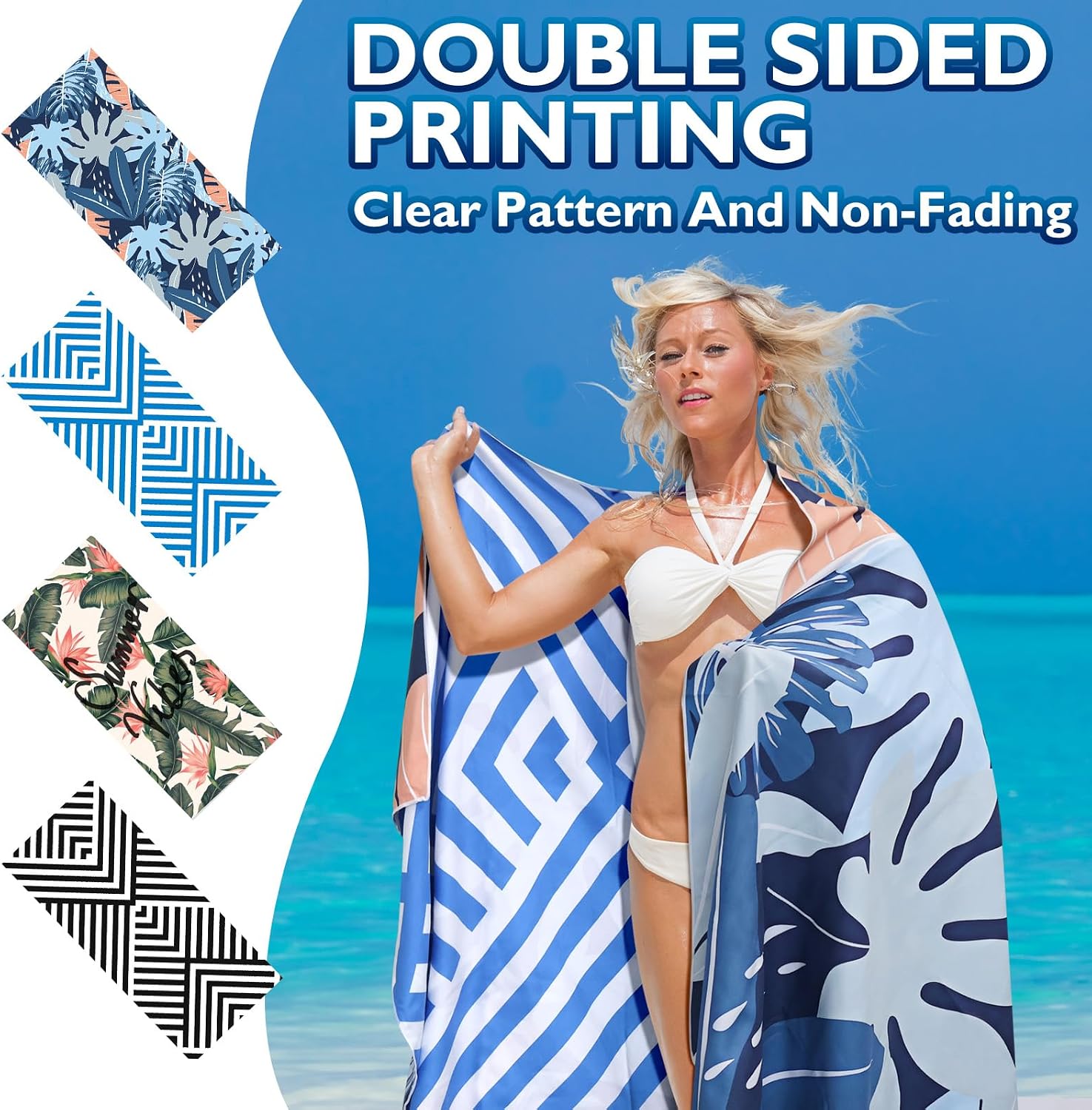 Detalle de Giyim Beach Towels - 2 Pack 200x90cm: Lightweight Microfibre, Double-Sided, Sand Free