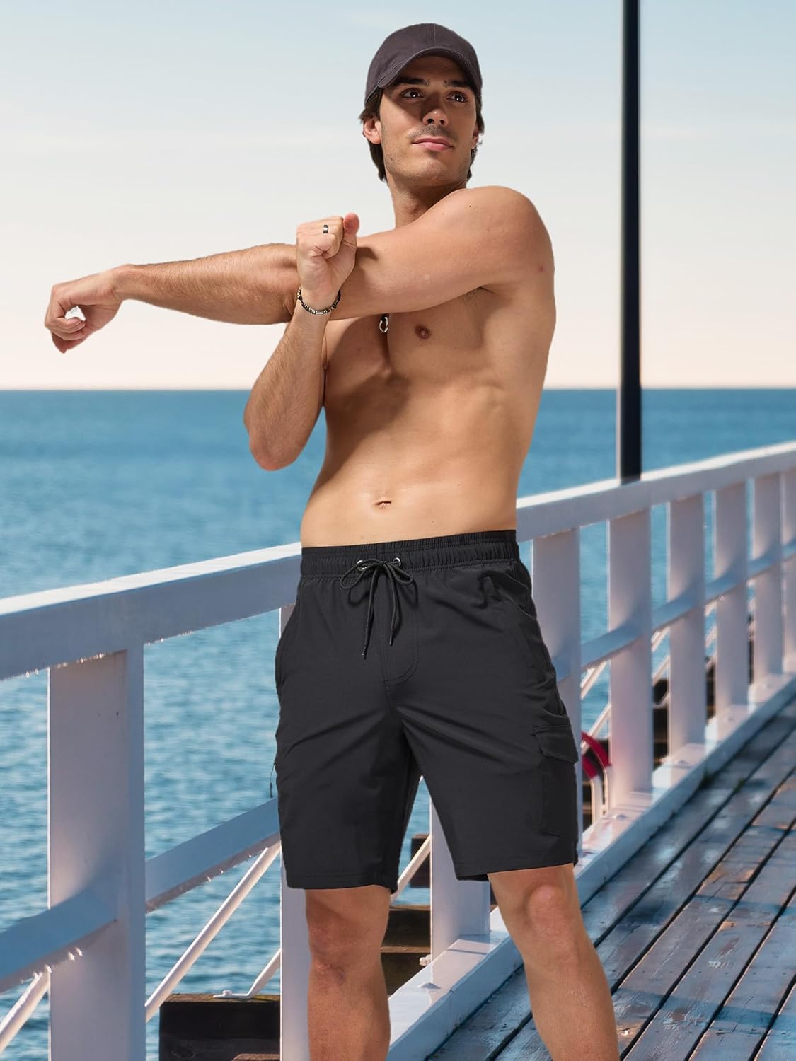 Thumbnail 5 de Arcweg Badehose Herren Cargo Shorts mit Reißverschlusstasche – Schnelltrocknend, lange Passform, ohne Innenfutter