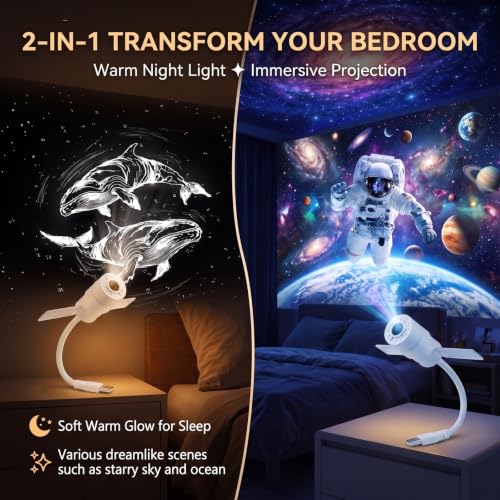 Detalle 2 de LAZYTAIL Galaxy Projector Night Light: 2-in-1 Starry Sky and Warm Night Light