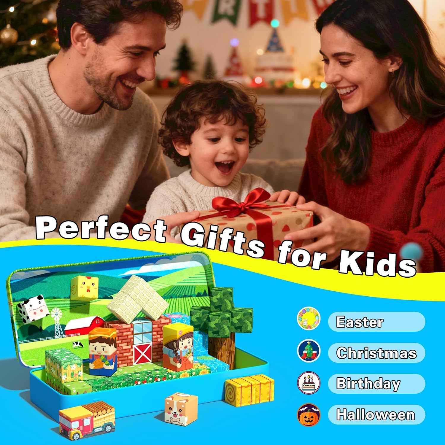 Thumbnail 6 de Mini Magnetic Blocks Farm Magnetic Building Cubes Set (40 Pieces) with Portable Iron Box