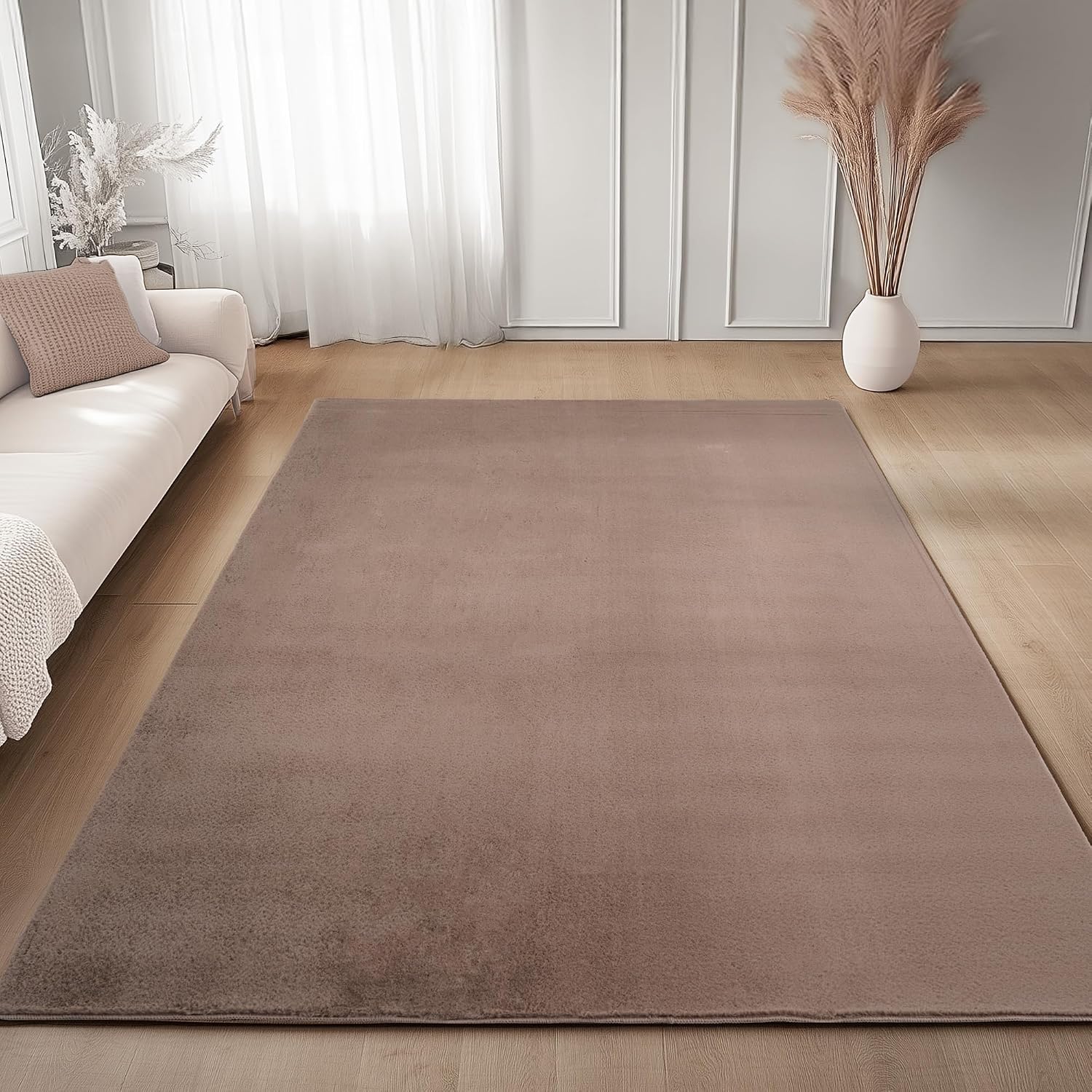 Detalle de Carpettex Kurzflor-Teppich in Braun, 240 x 340 cm – waschbar, weich & rutschfest