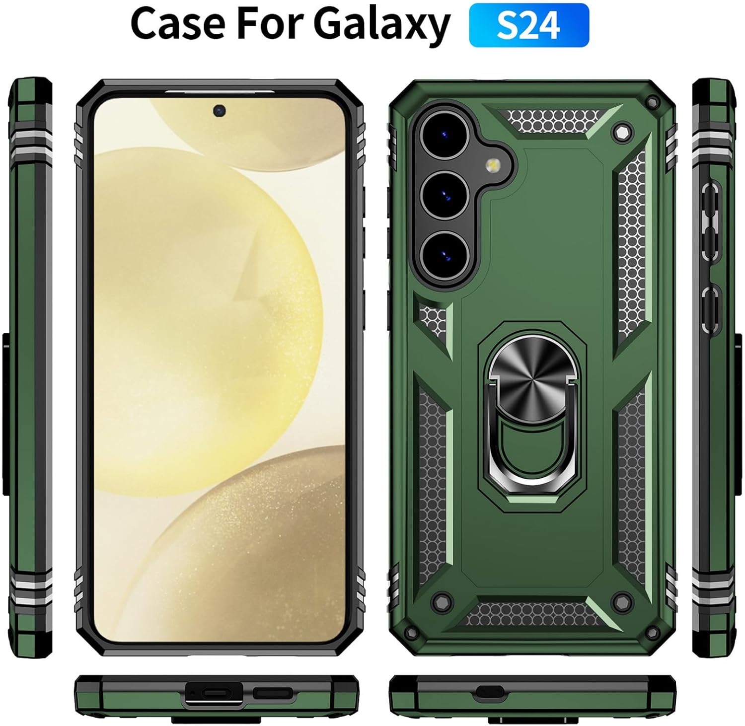 Thumbnail 3 de Auzuoton Samsung Galaxy S24 Case (Army Green) with 360° Rotatable Kickstand & Screen Protector