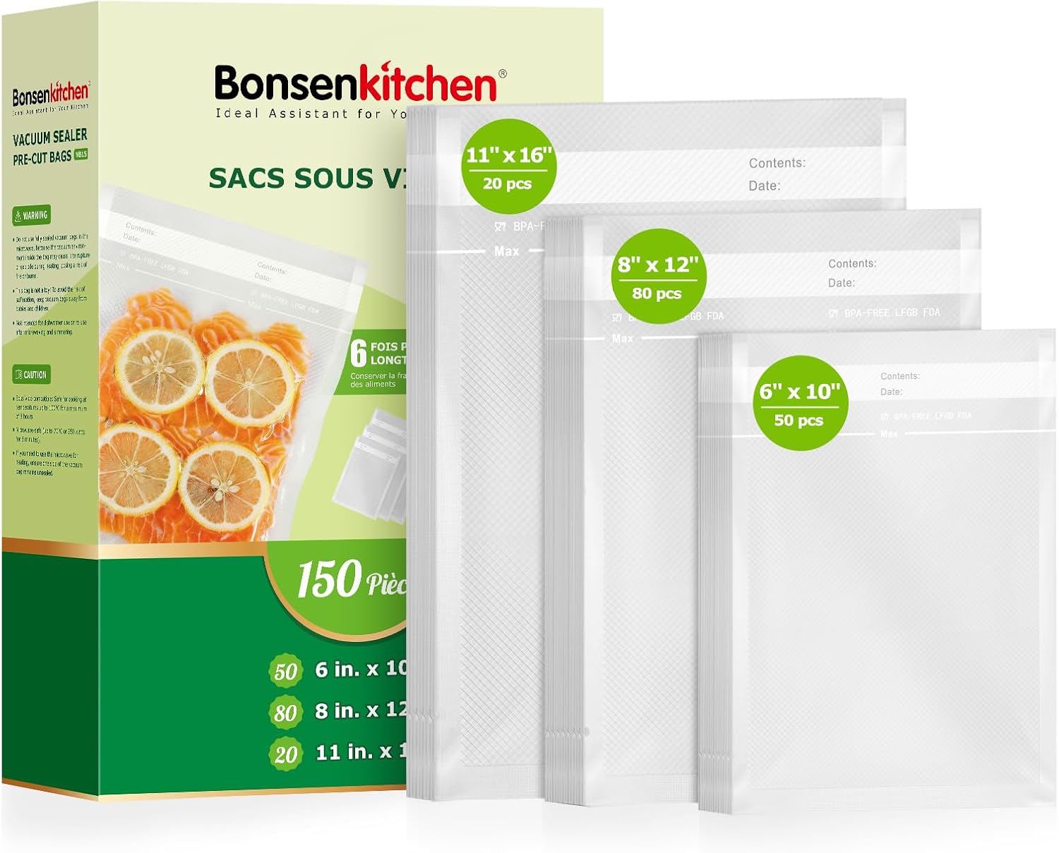Detalle de Bonsenkitchen Vacuum Sealer Bags, 150 Count